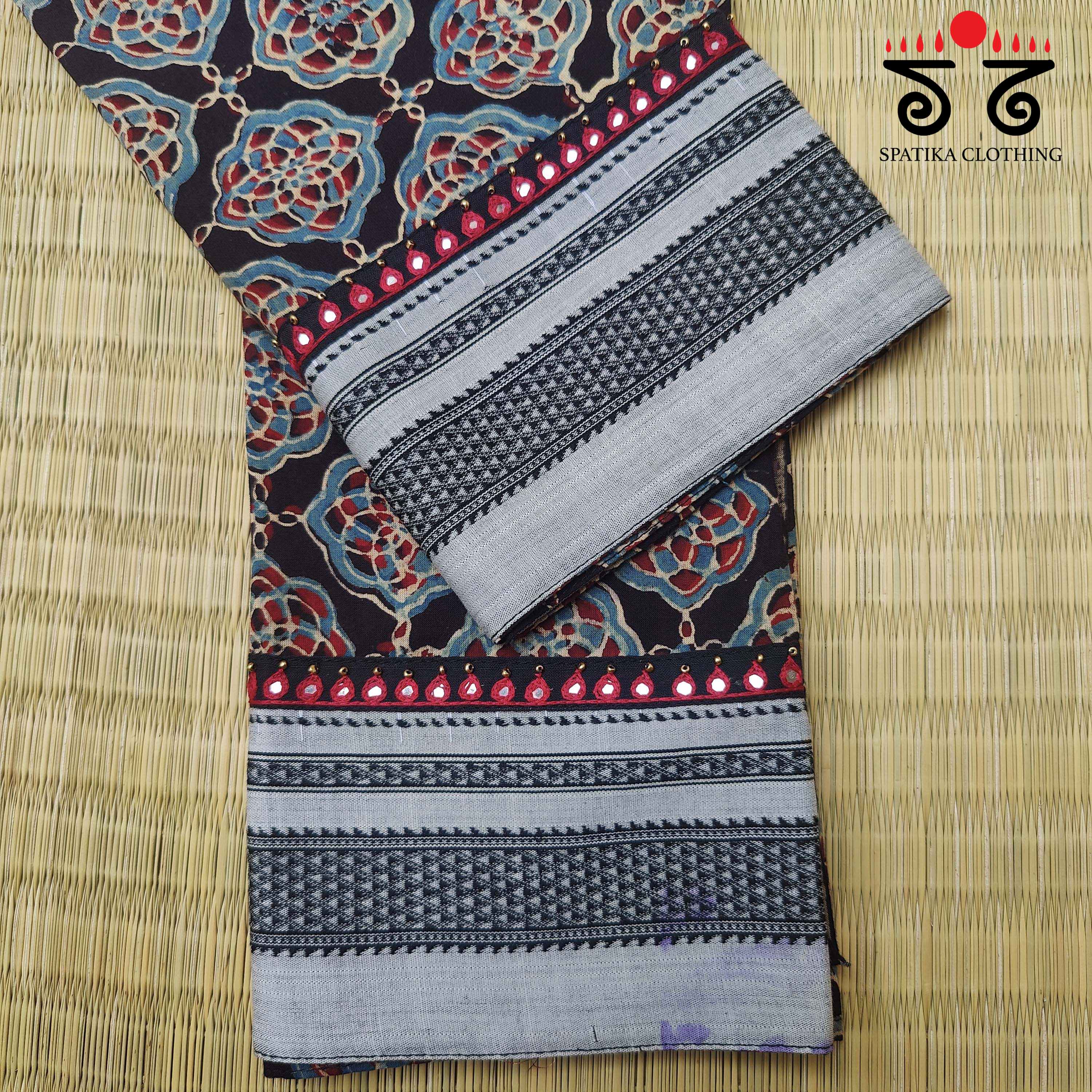 Ajrakh Hand Embroidered Blouse Fabric