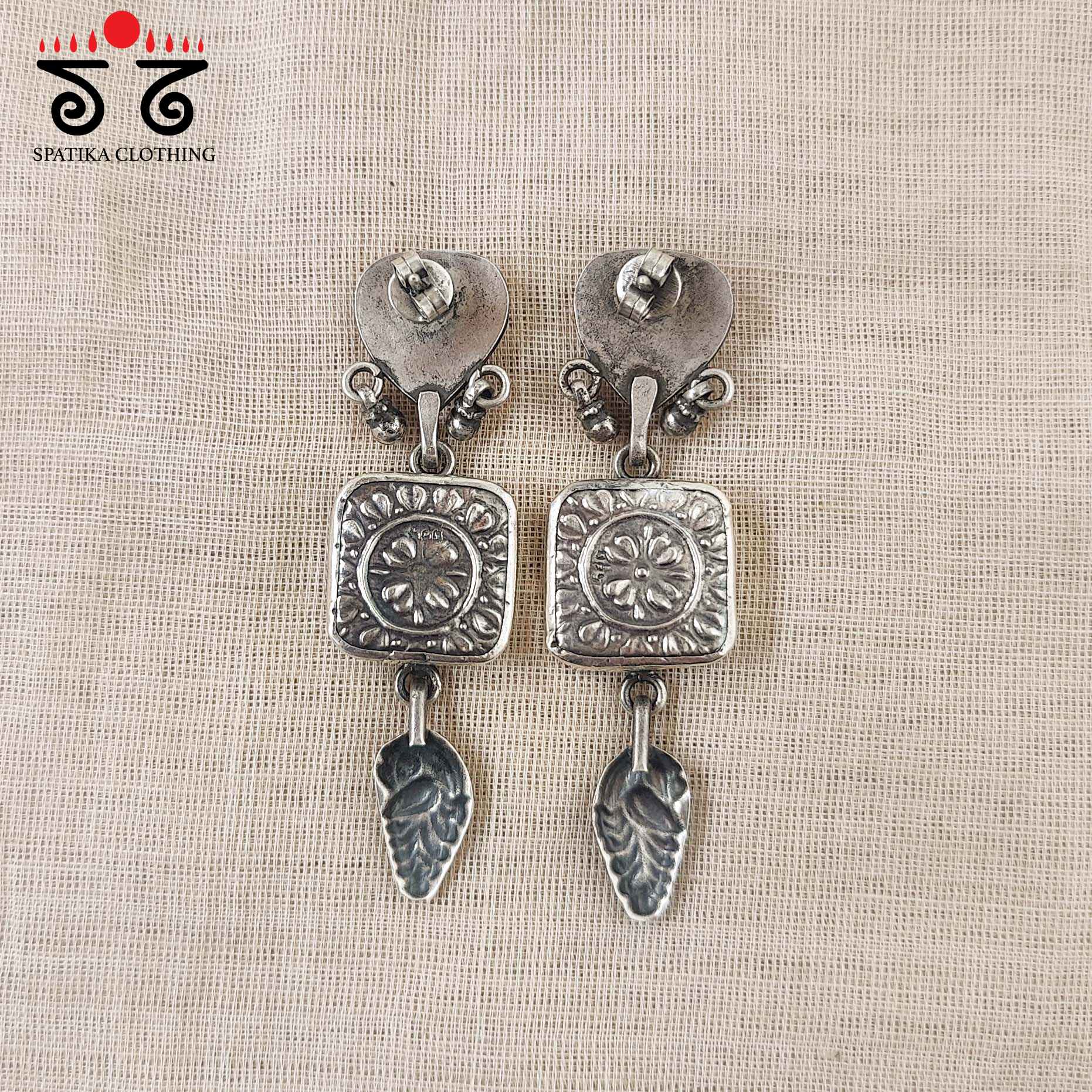 Heart Shaped Stud Silver Earrings - Handpainted