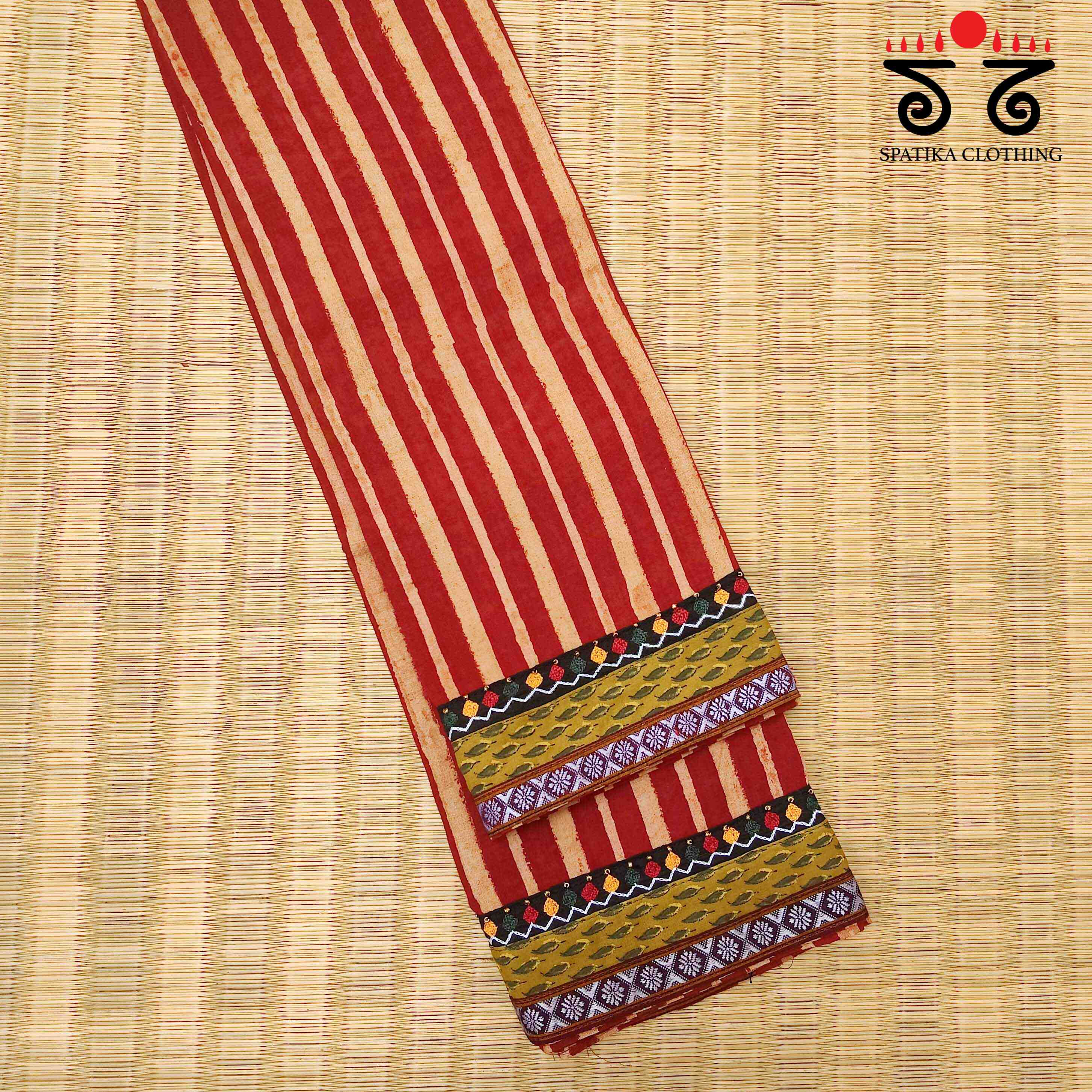 Ajrakh Hand Embroidered Blouse Fabric