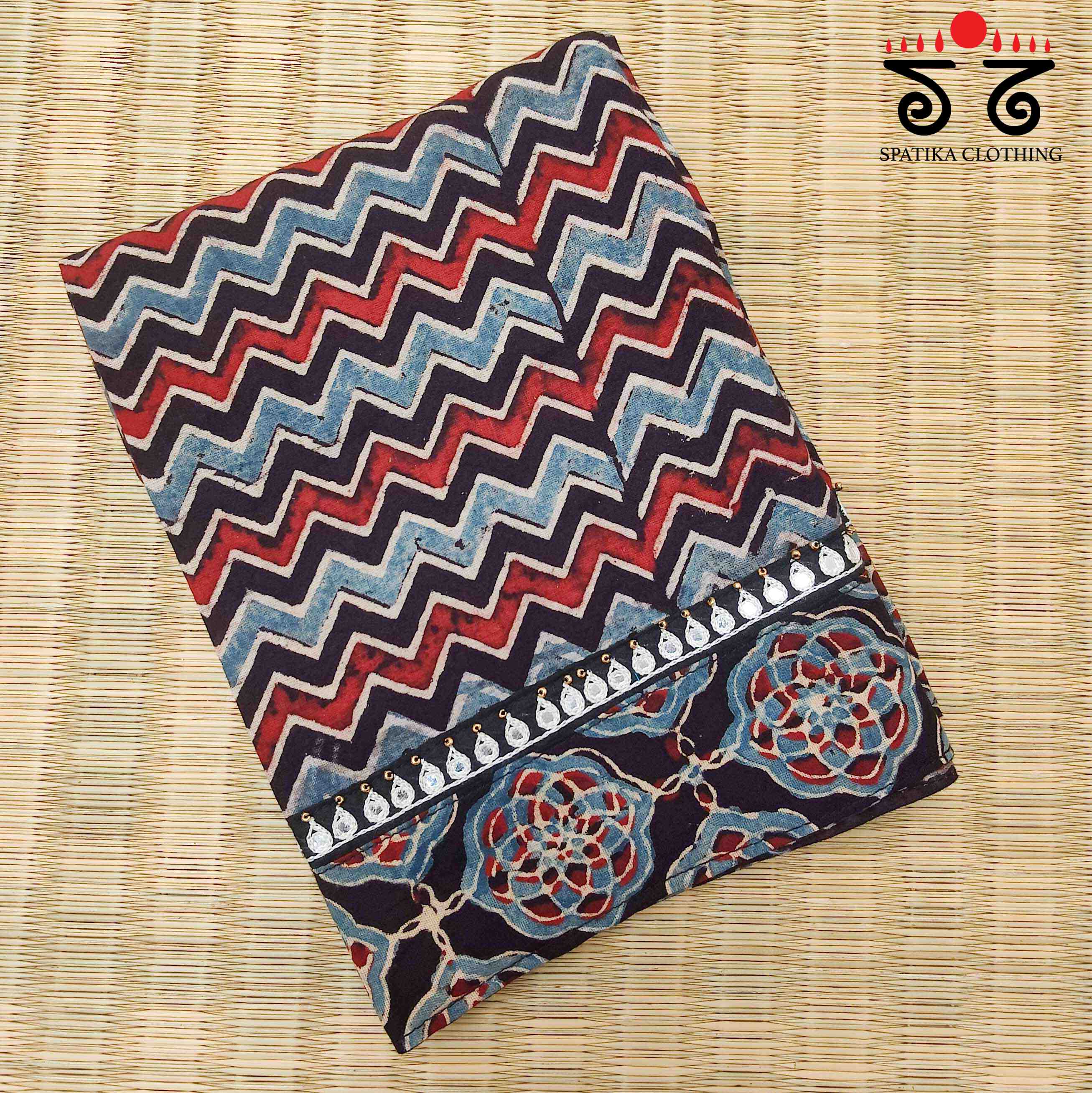 Ajrakh Hand Embroidered Blouse Fabric