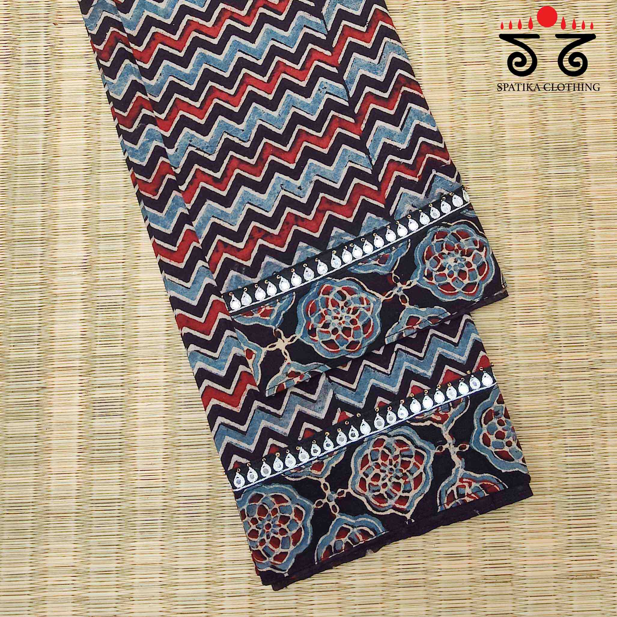 Ajrakh Hand Embroidered Blouse Fabric