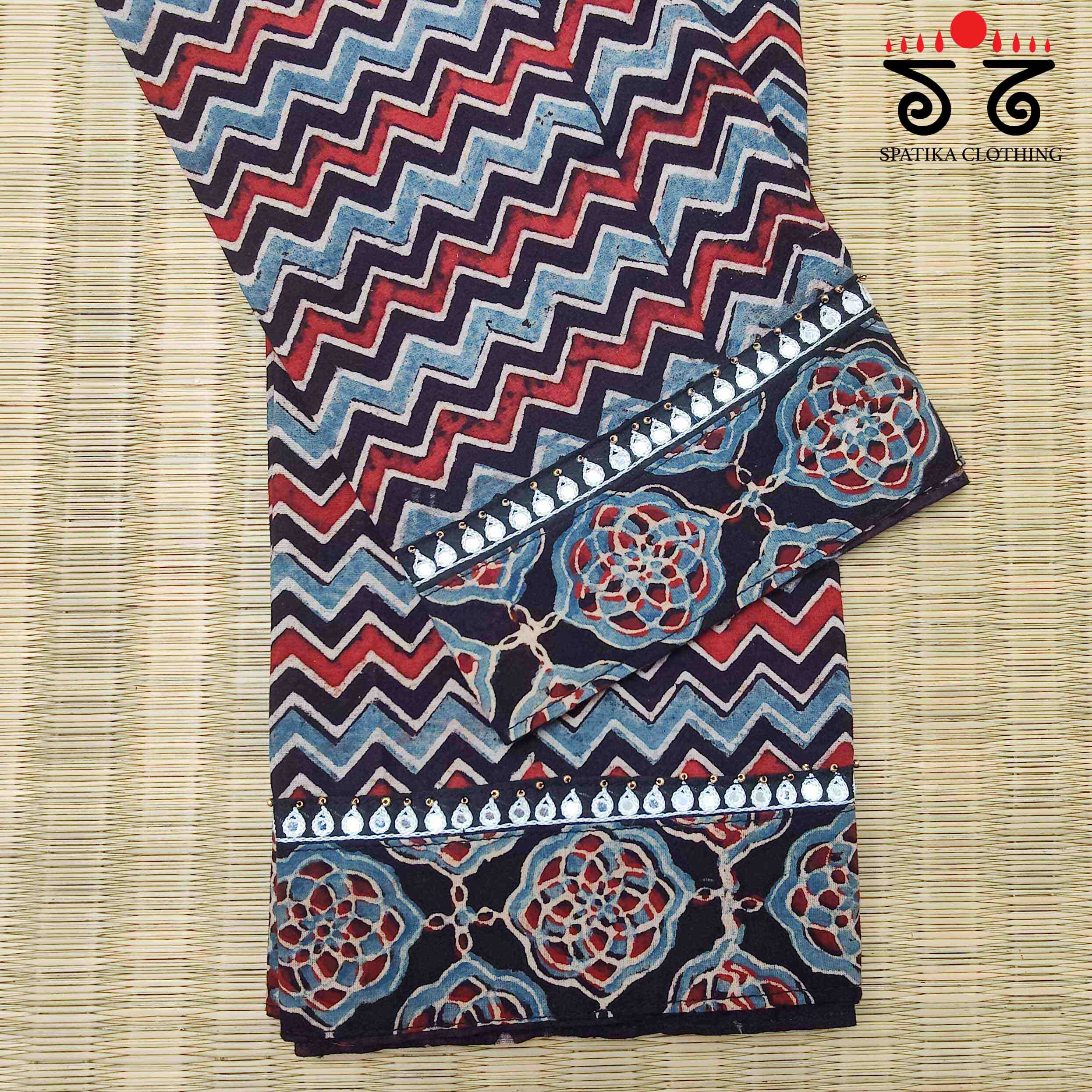 Ajrakh Hand Embroidered Blouse Fabric