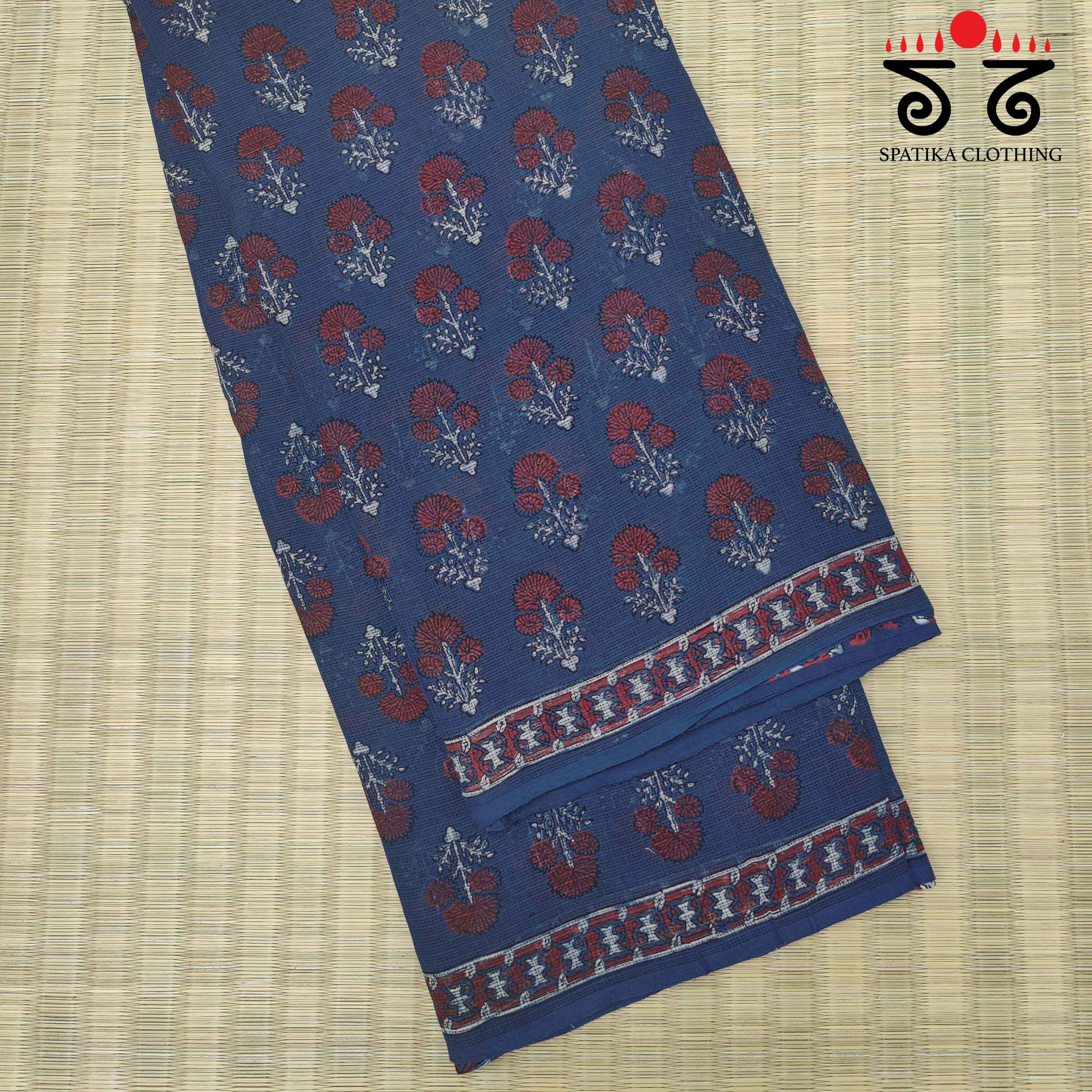Ajrakh Handblock Print on Kota Cotton Saree