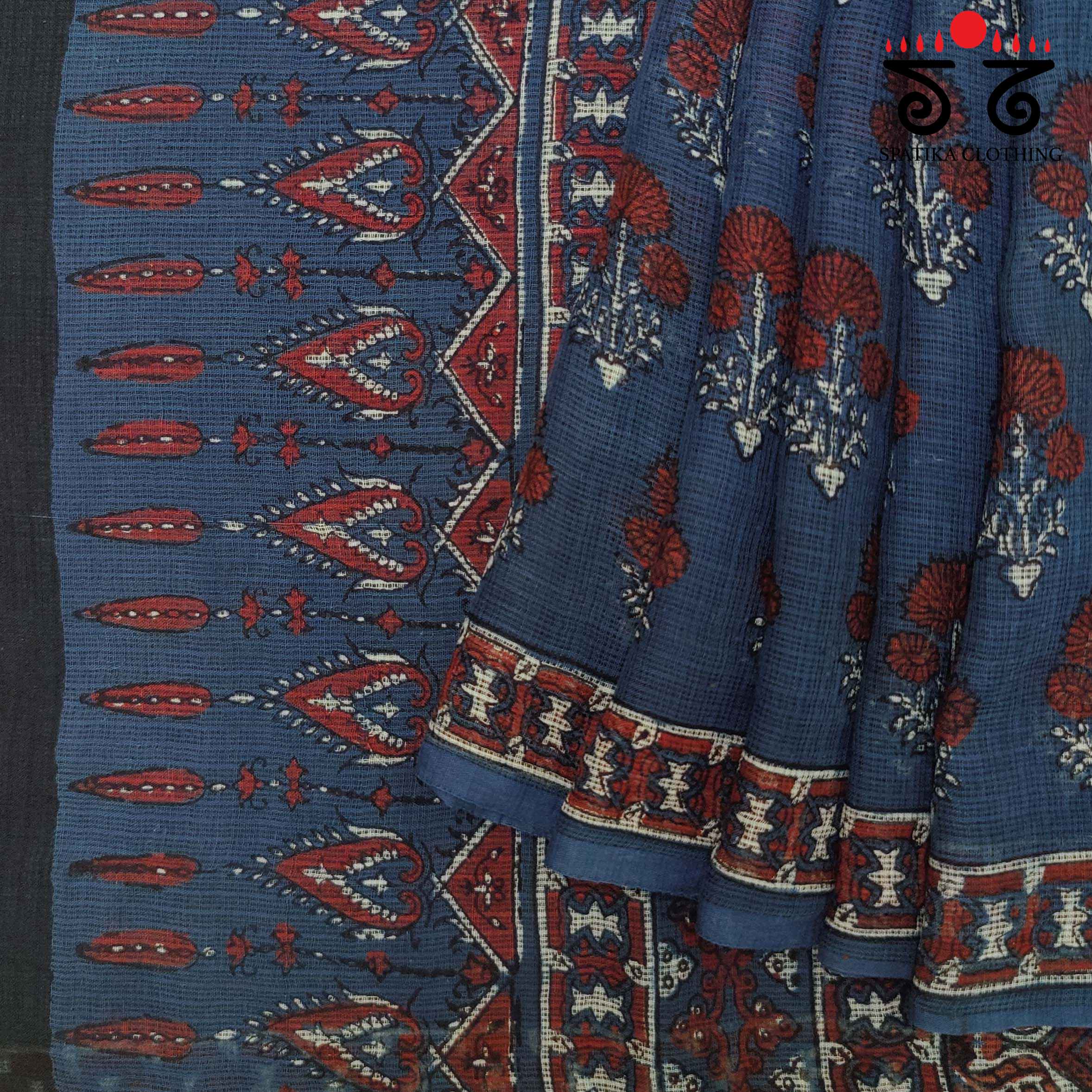 Ajrakh Handblock Print on Kota Cotton Saree