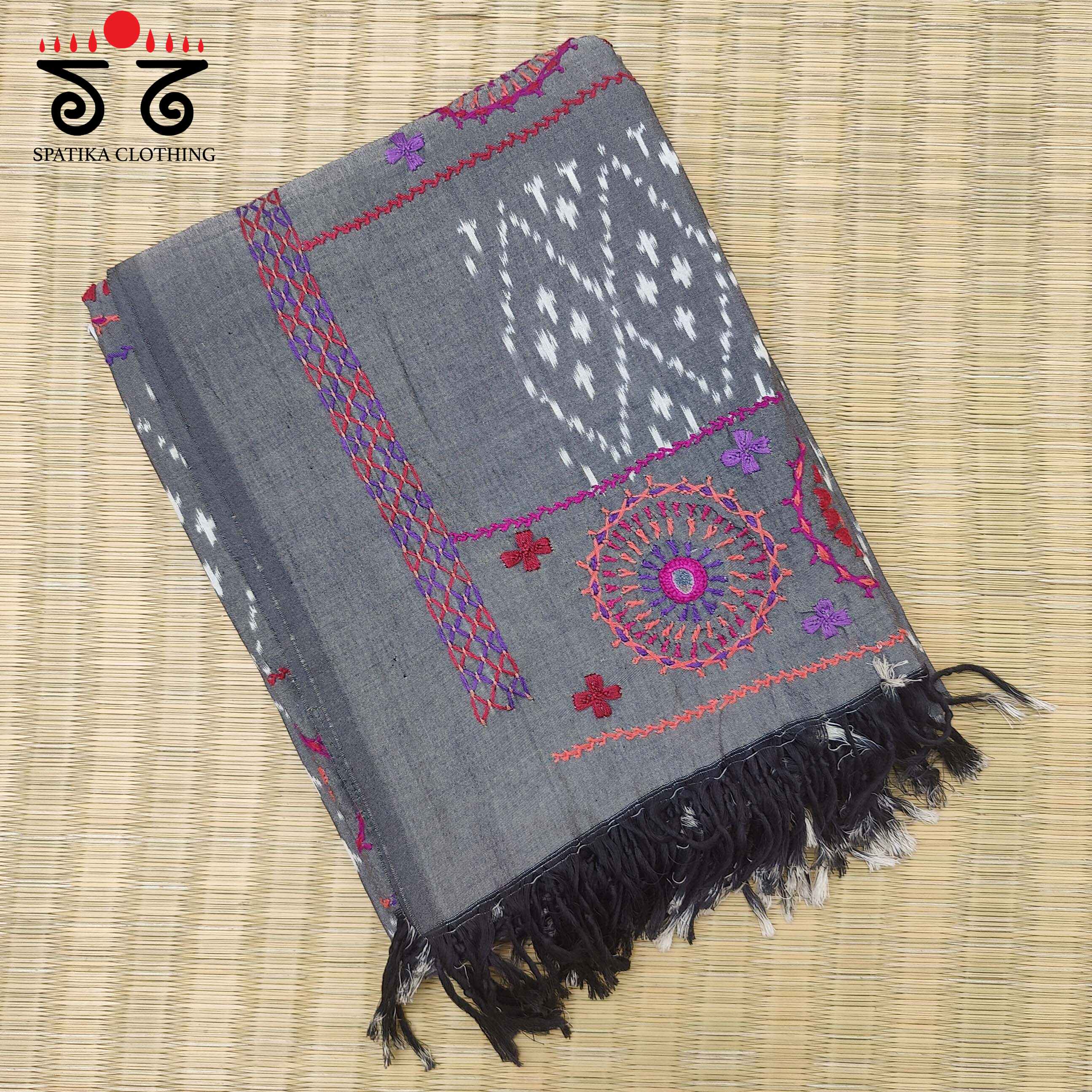 Lambani Handembroidery on Ikat Dupatta
