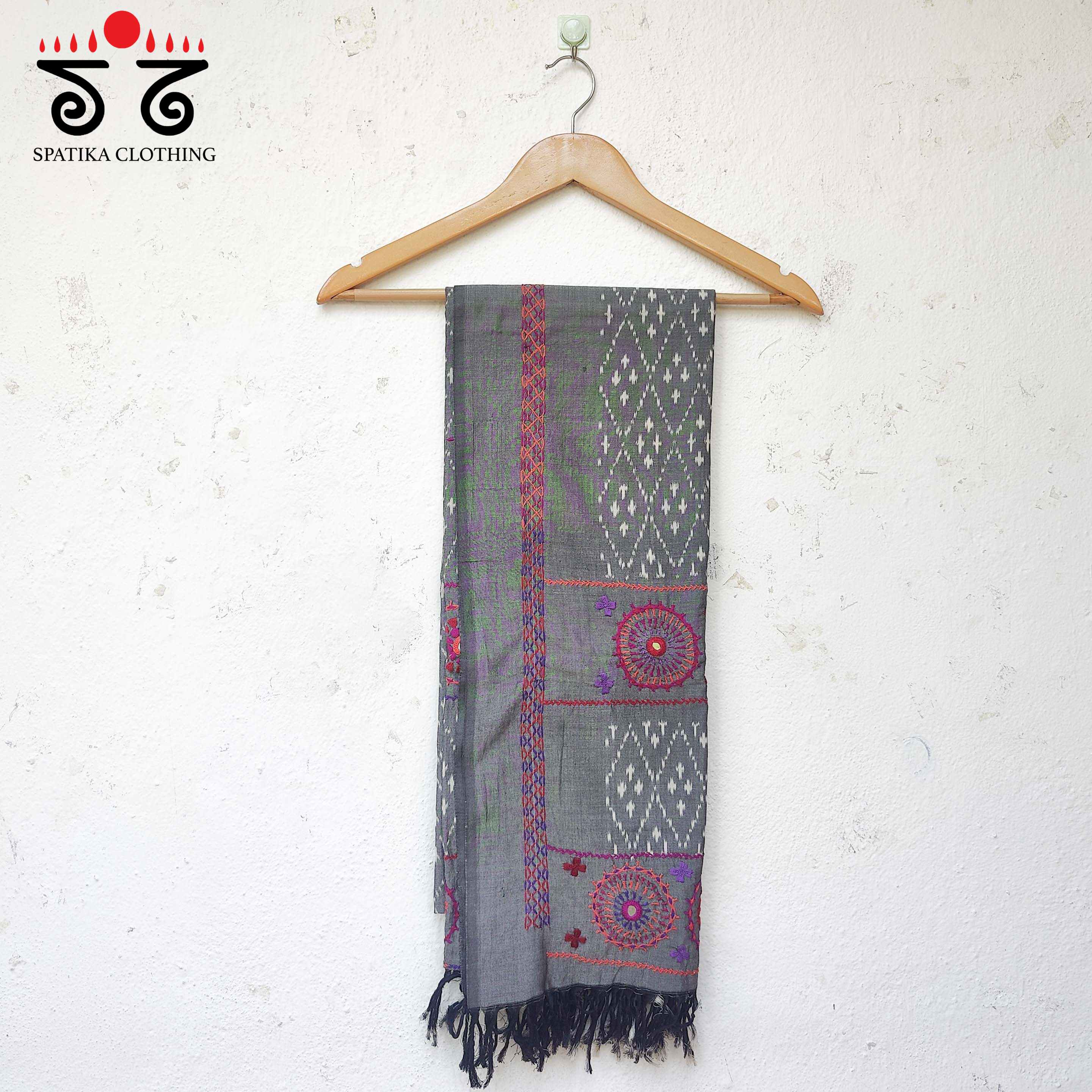 Lambani Handembroidery on Ikat Dupatta