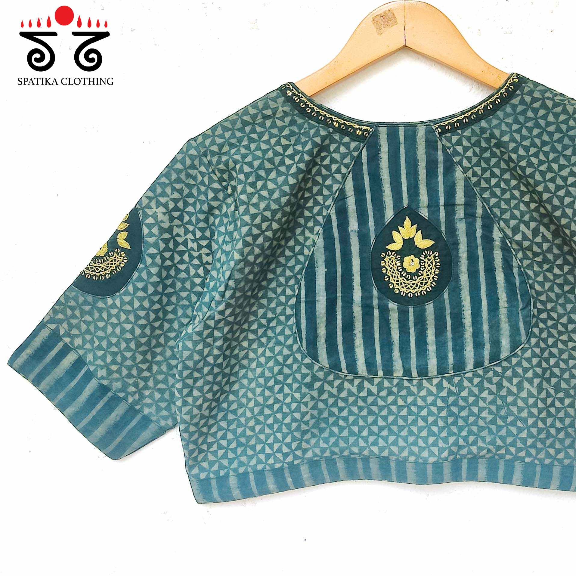 Inlay & Yoke Handcrafted Blouse In Natural Dyes