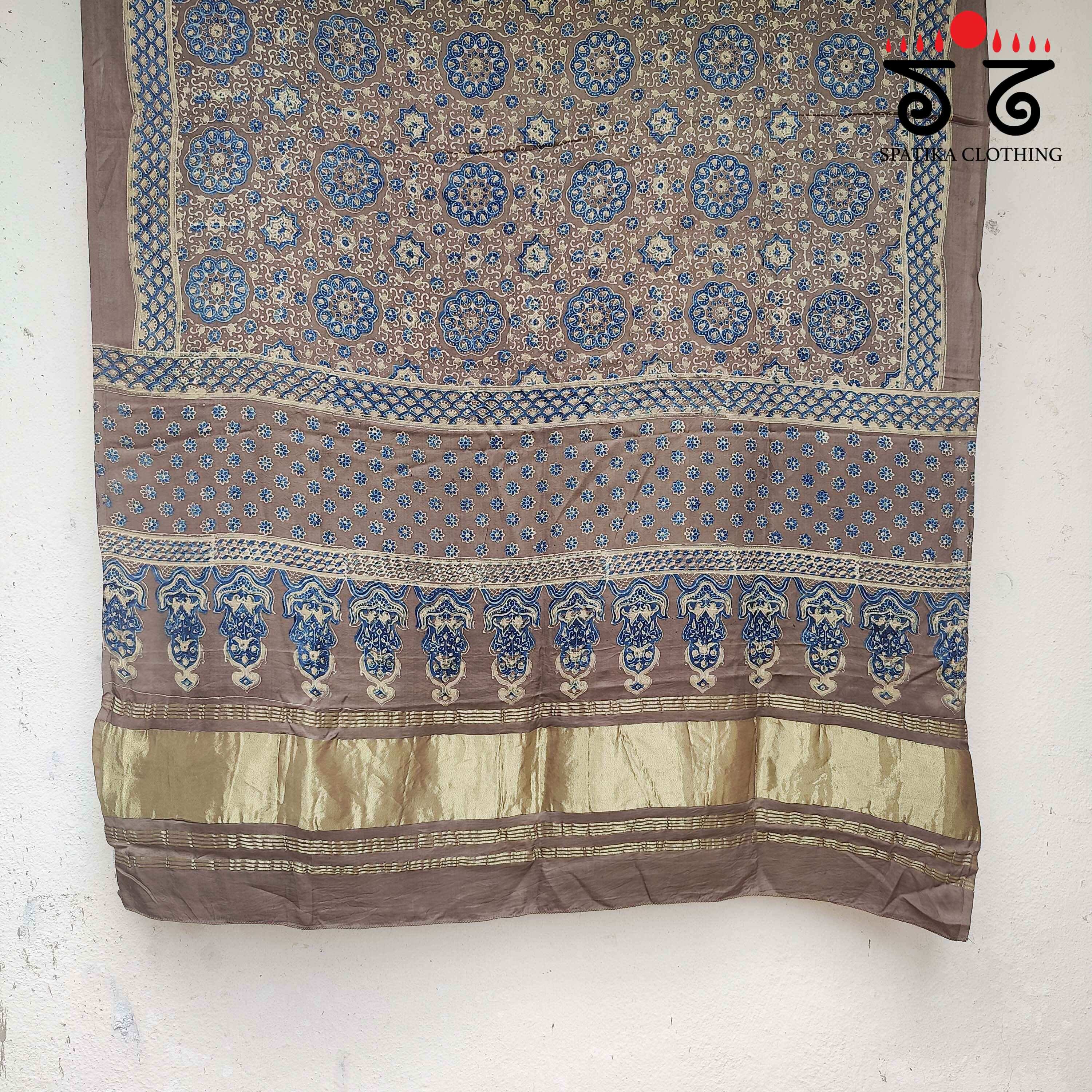 Ajrakh Modal Silk Dupatta with Zari Pallu