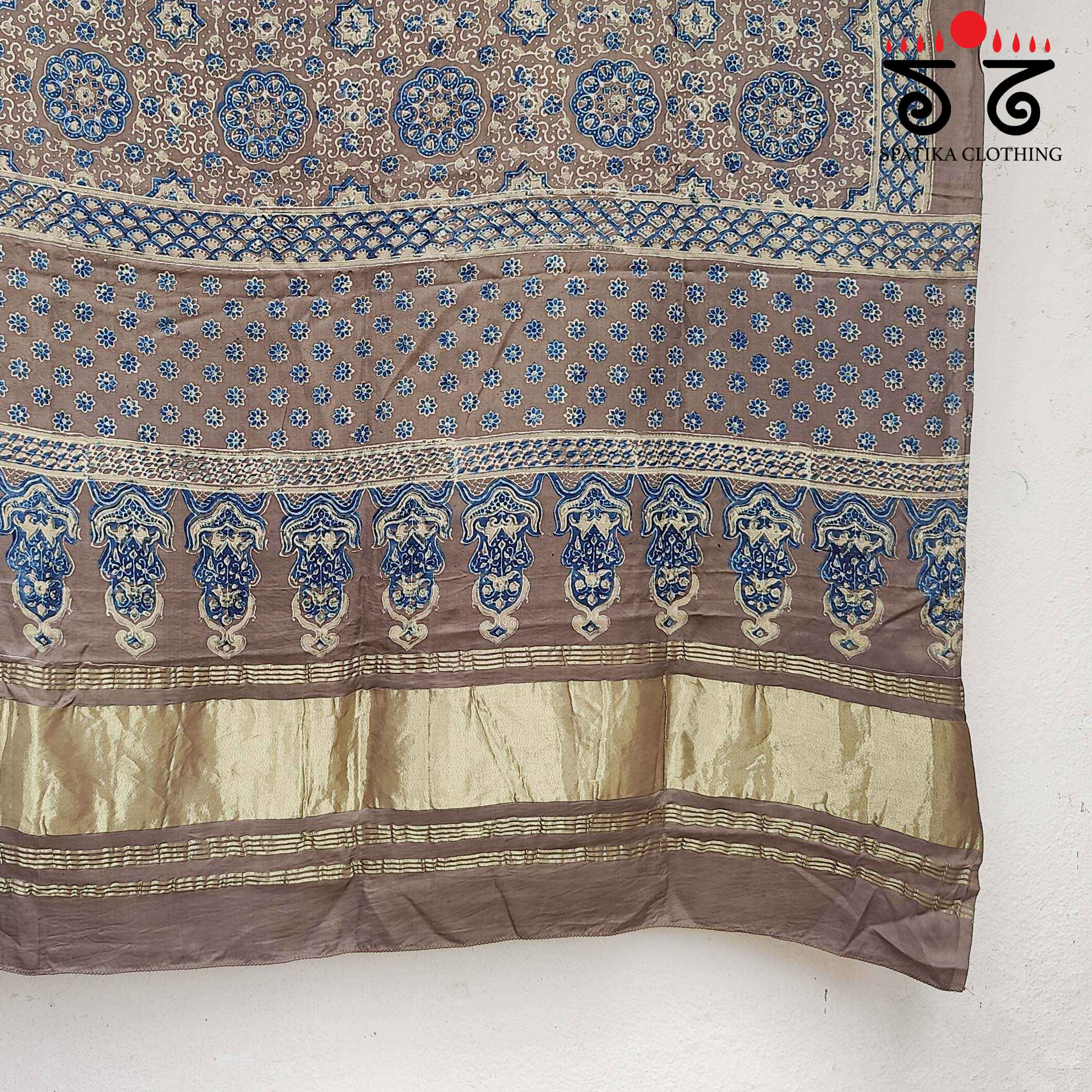 Ajrakh Modal Silk Dupatta with Zari Pallu