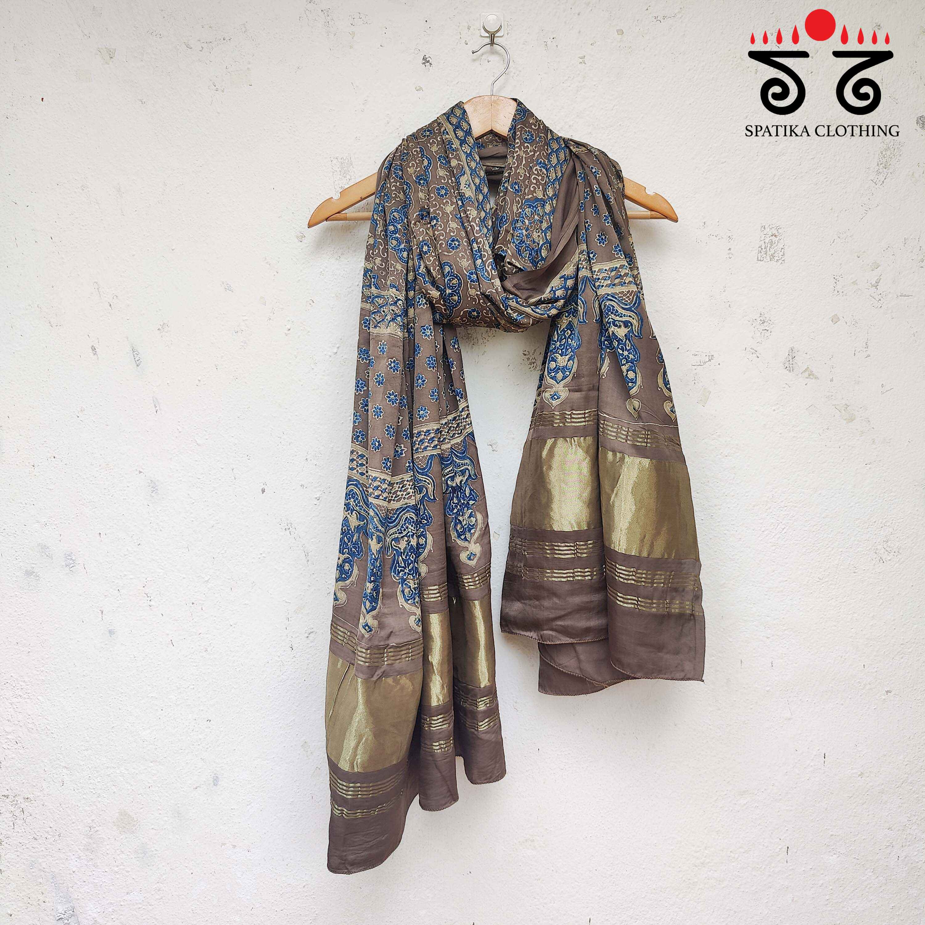 Ajrakh Modal Silk Dupatta with Zari Pallu