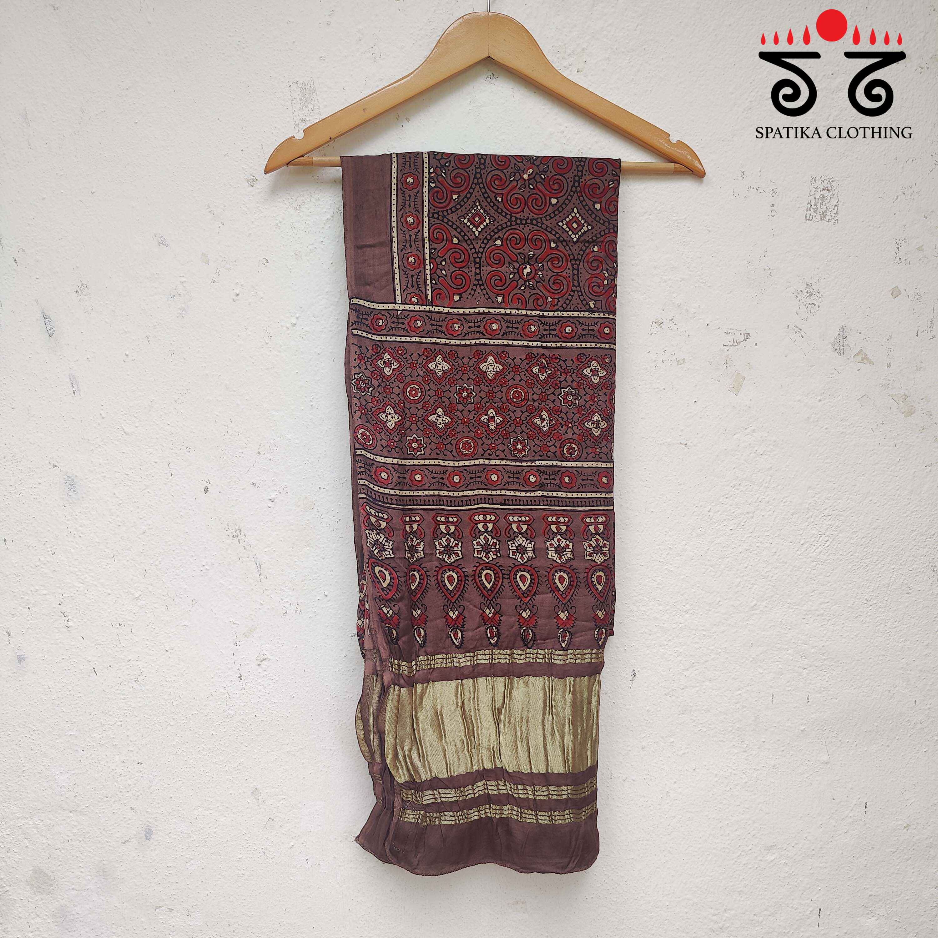 Ajrakh Modal Silk Dupatta with Zari Pallu