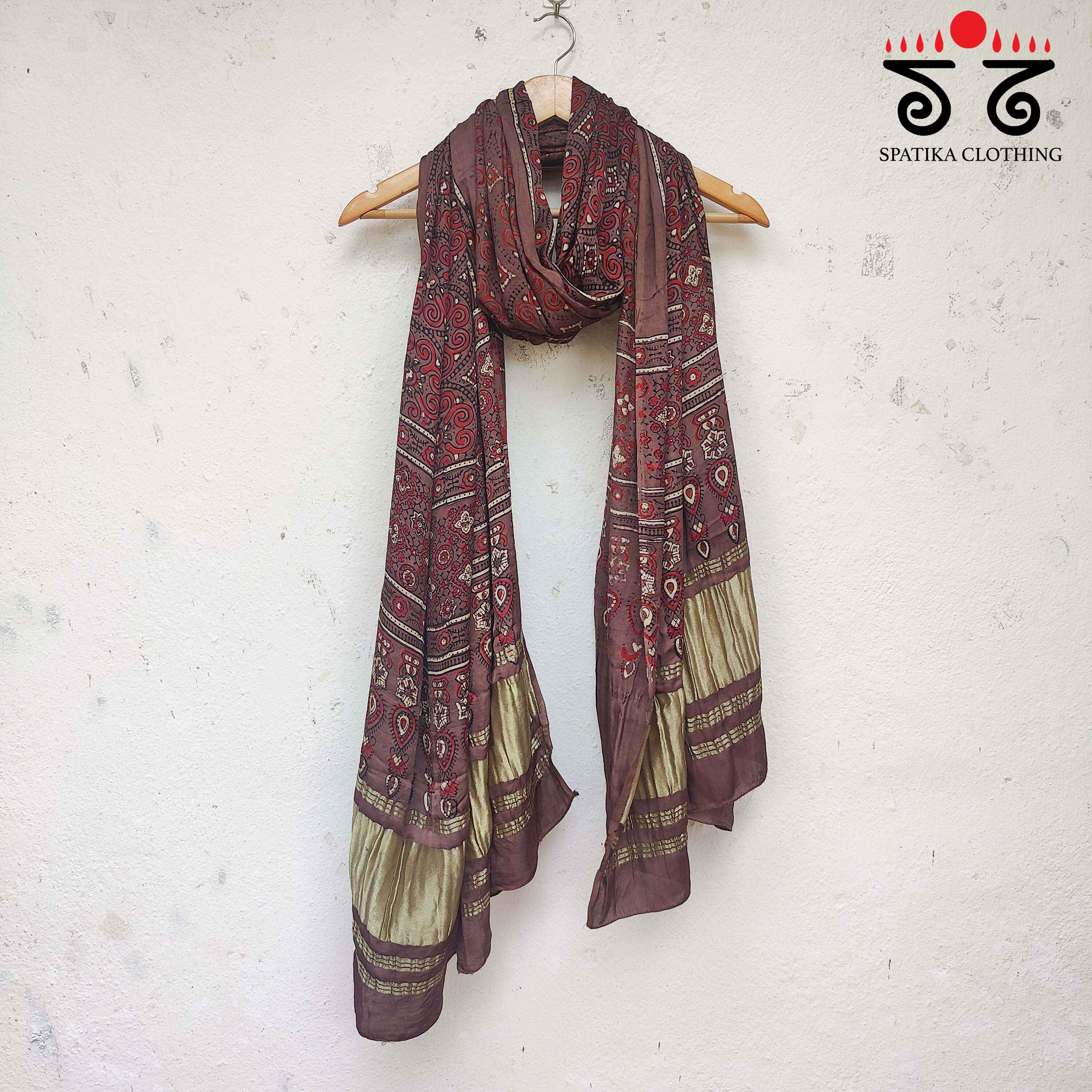Ajrakh Modal Silk Dupatta with Zari Pallu
