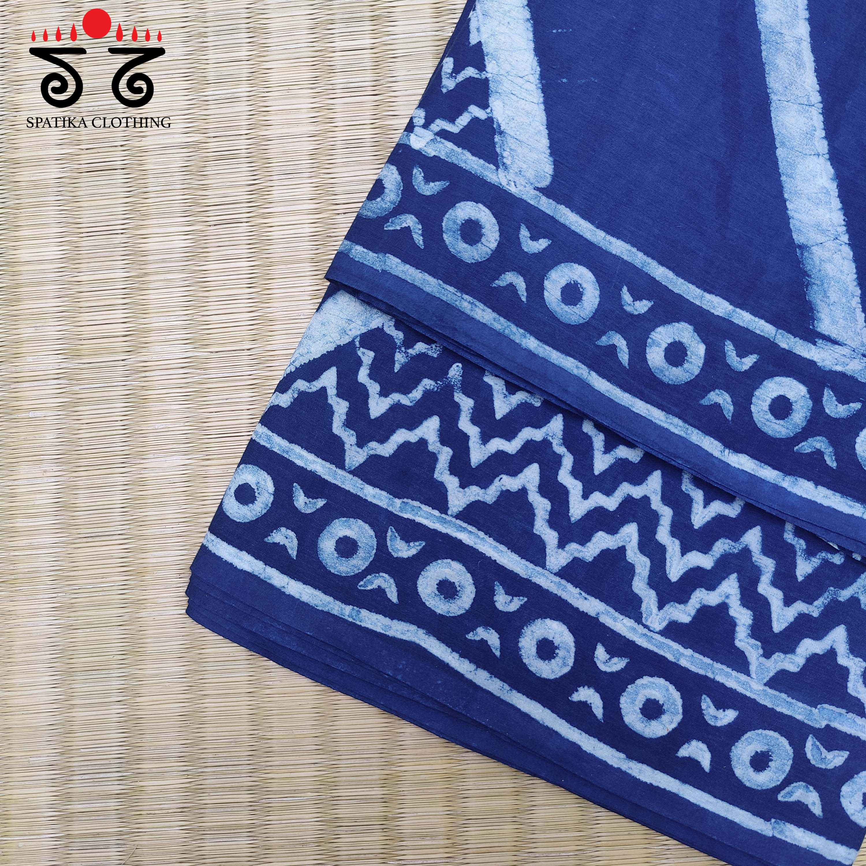 Indigo Handblock-Printed Mulmul Cotton Saree