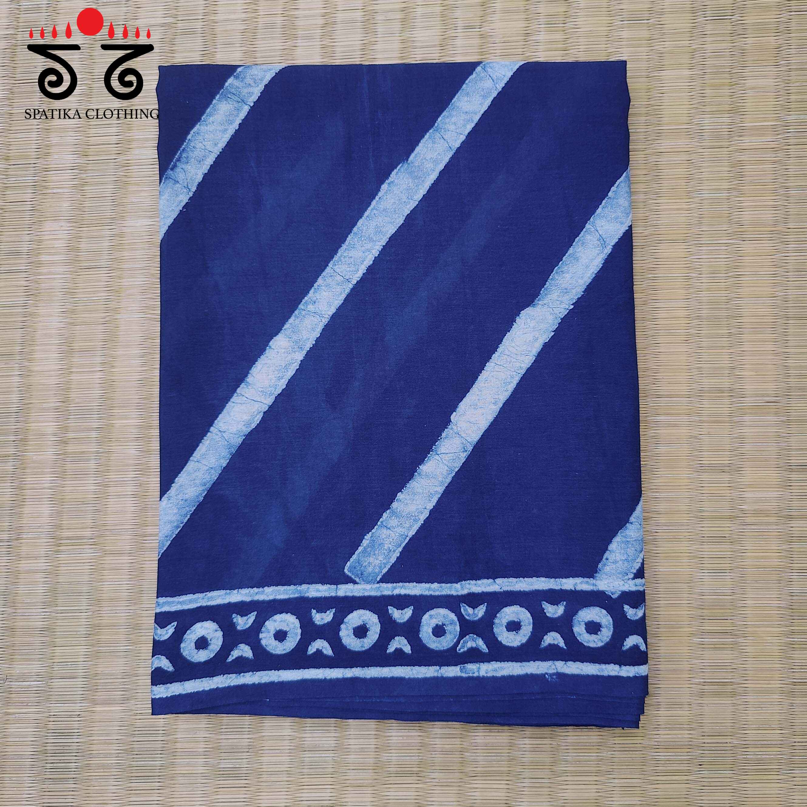 Indigo Handblock-Printed Mulmul Cotton Saree