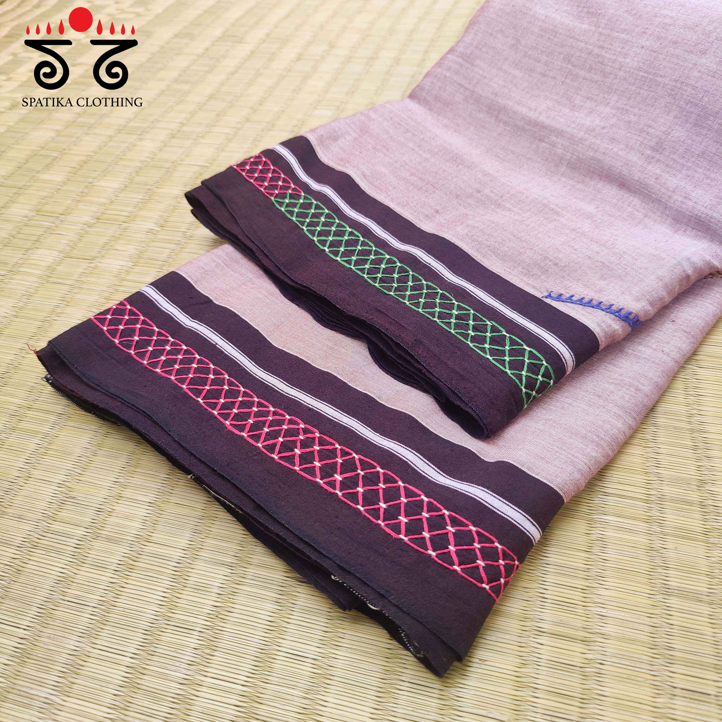 Handembroidered lkal cotton Saree