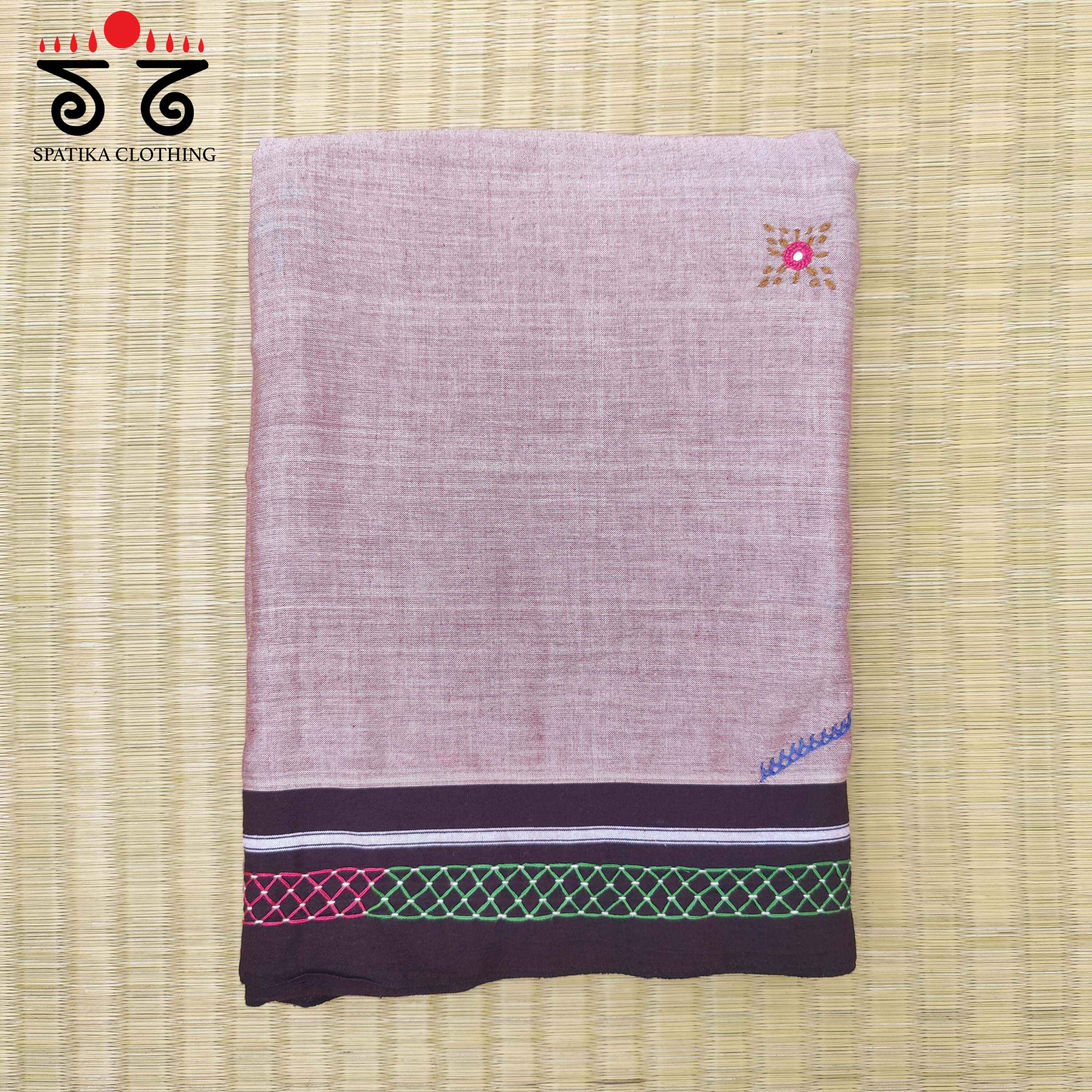 Handembroidered lkal cotton Saree