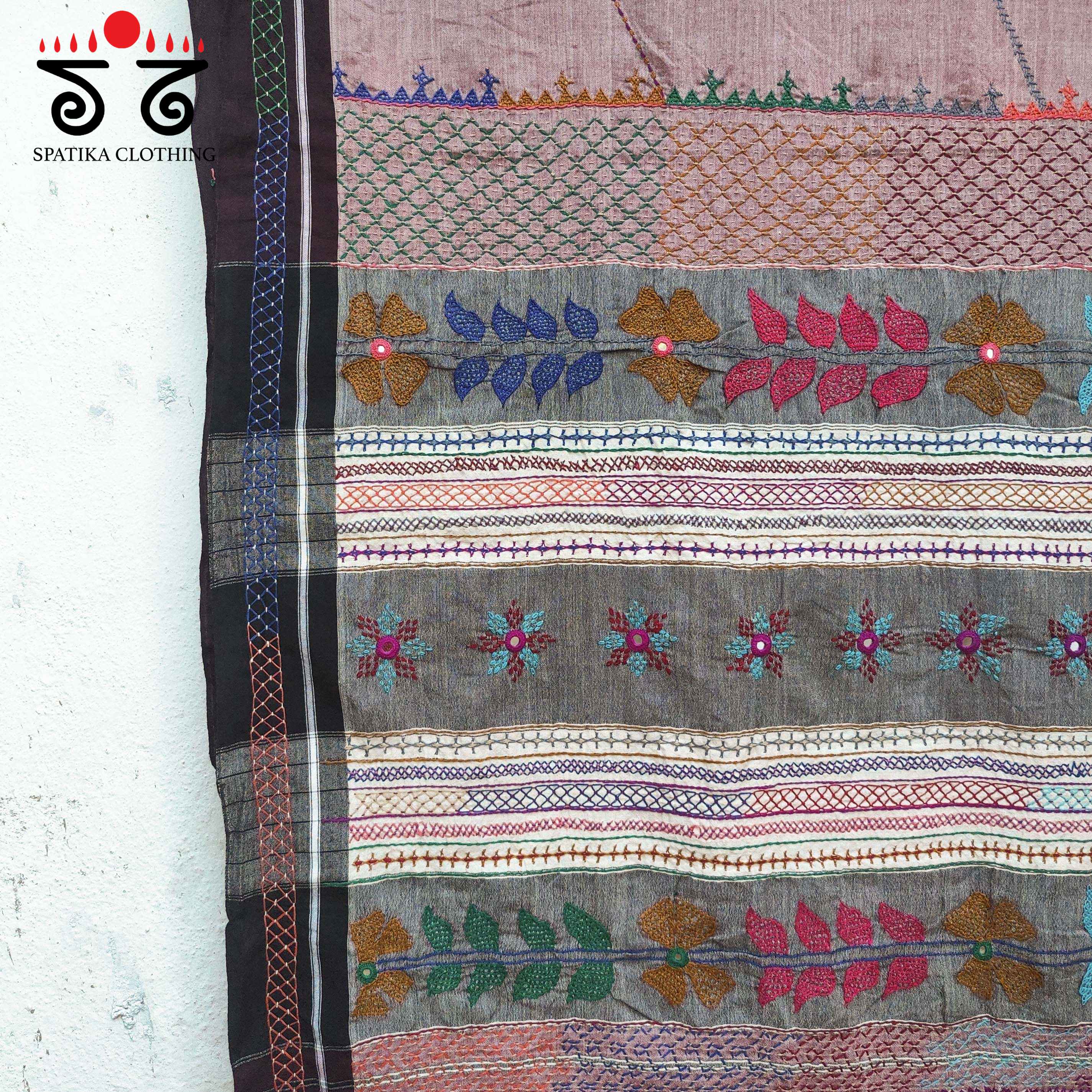 Handembroidered lkal cotton Saree