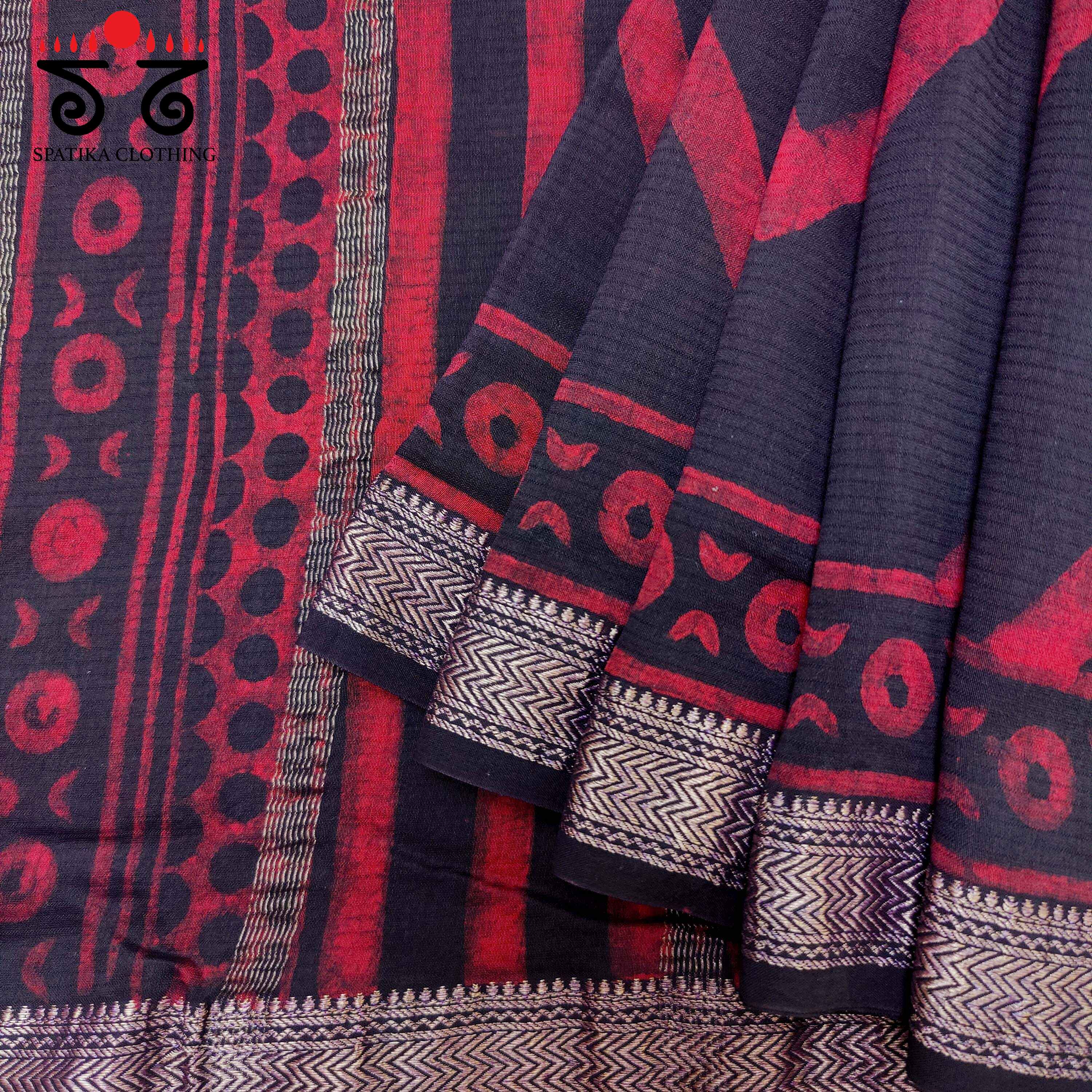 Handblock Print on Maheshwari Silk-Cotton Saree
