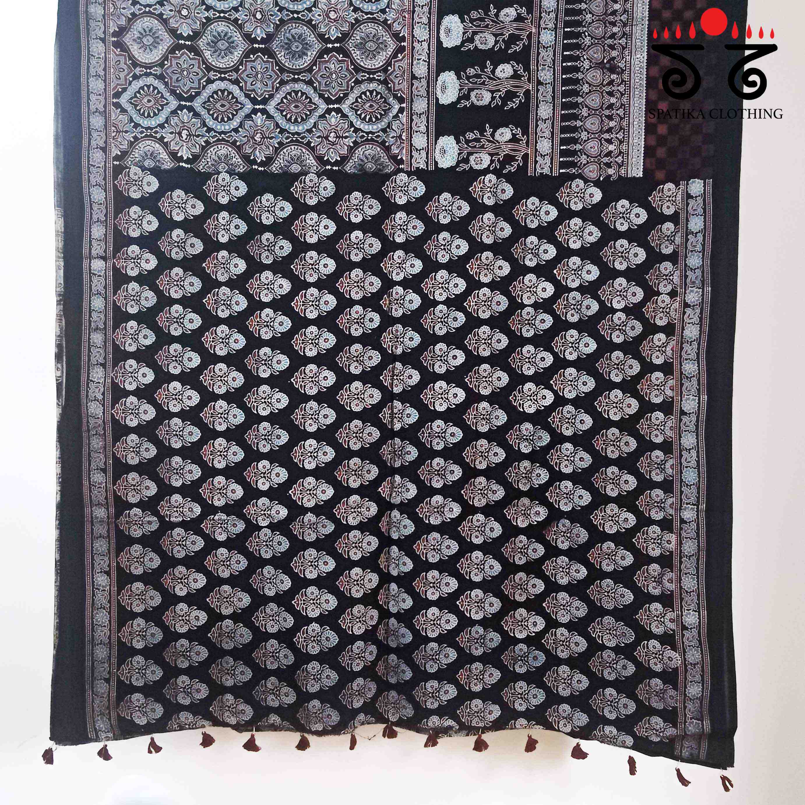 Ajrakh Handblock Print on Mulmul Cotton Saree