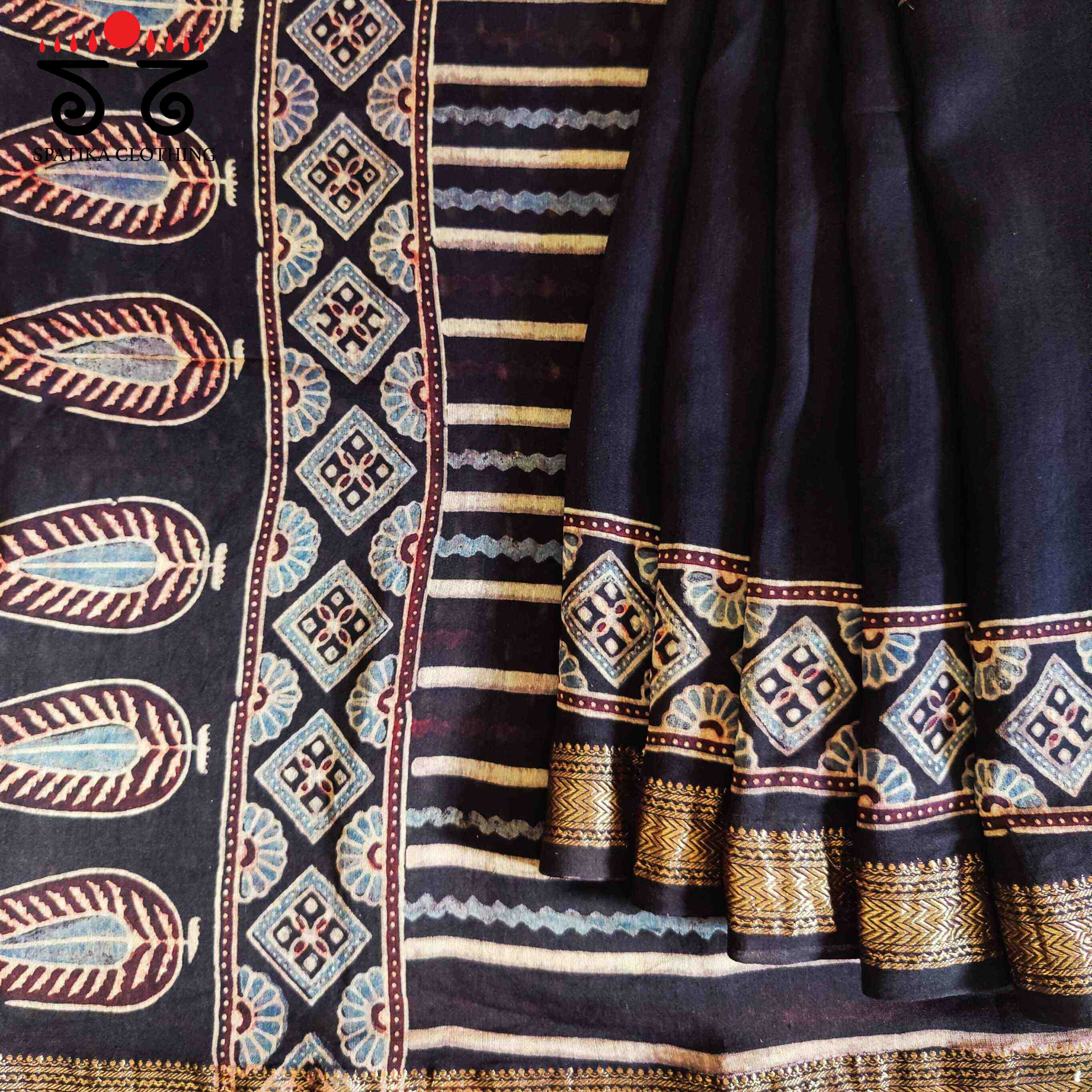 Ajrak Maheshwari Silk Cotton Saree