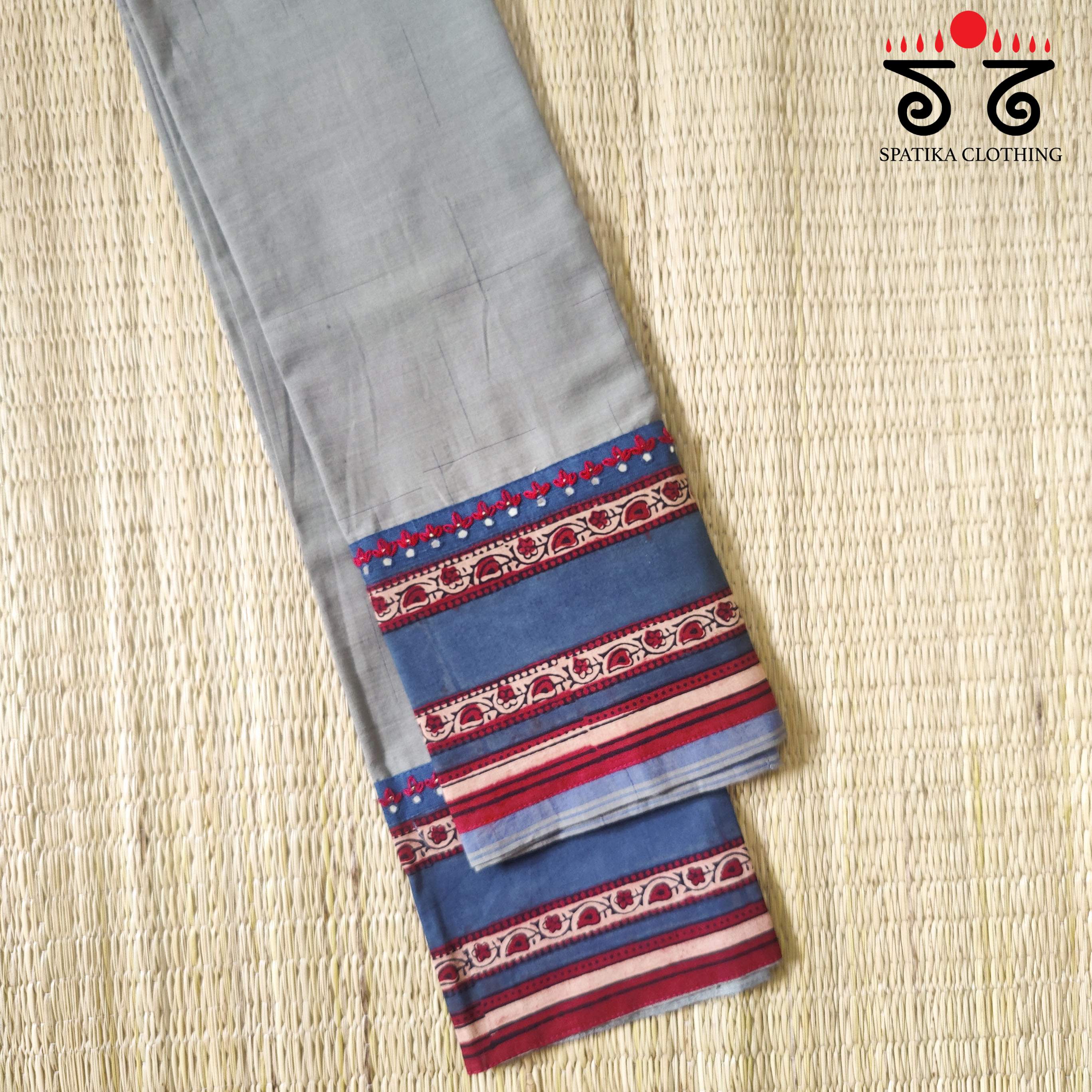 Ajrak hand embroidered Blouse Fabric