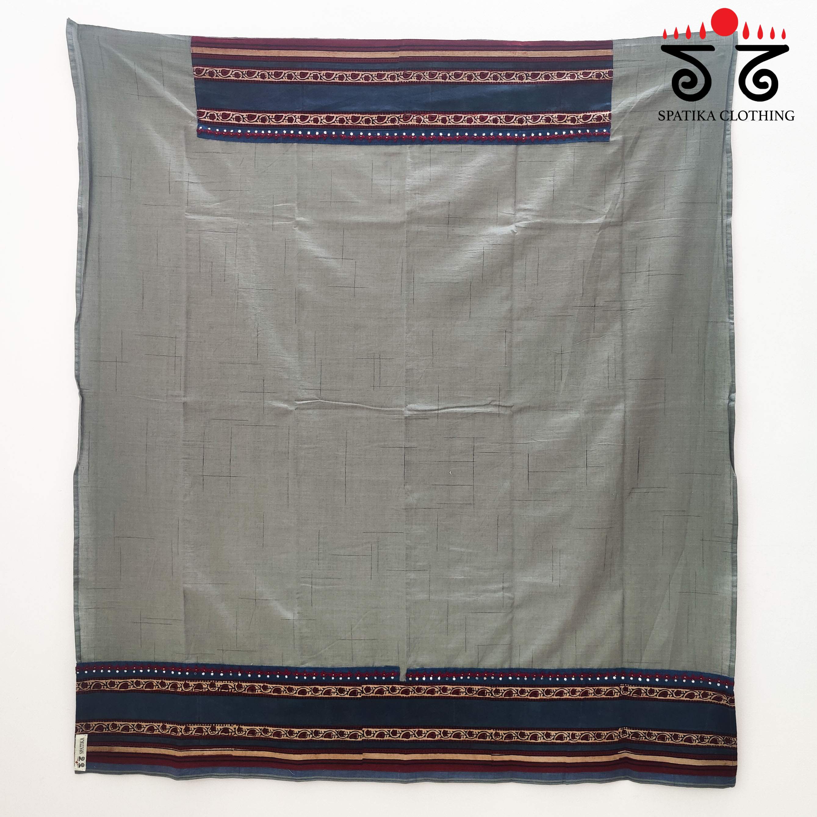 Ajrak hand embroidered Blouse Fabric