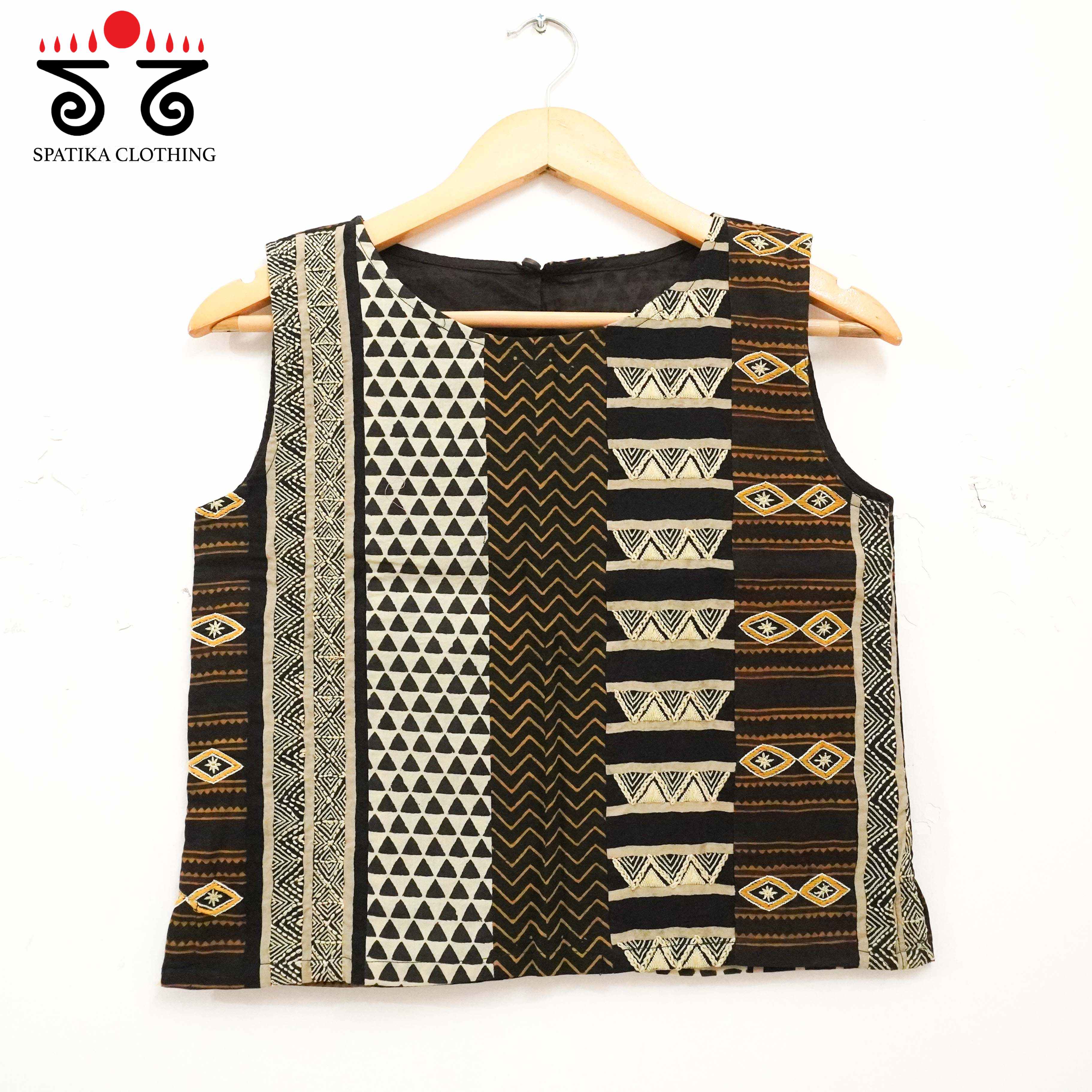 Ajrak Collage Hand Embroidered Crop Top