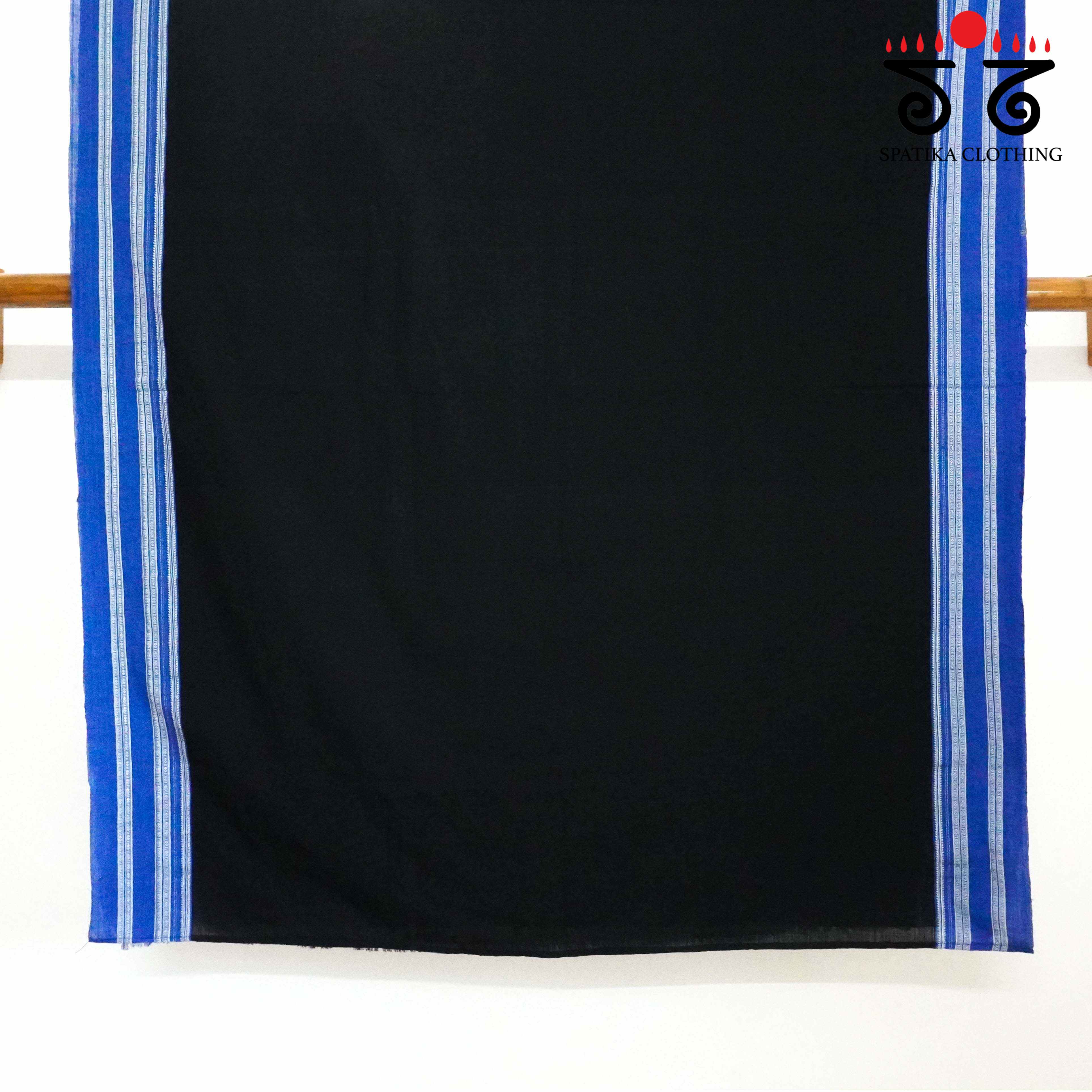 Black Ilkal Handwoven Cotton Saree - Bandhini Blouse