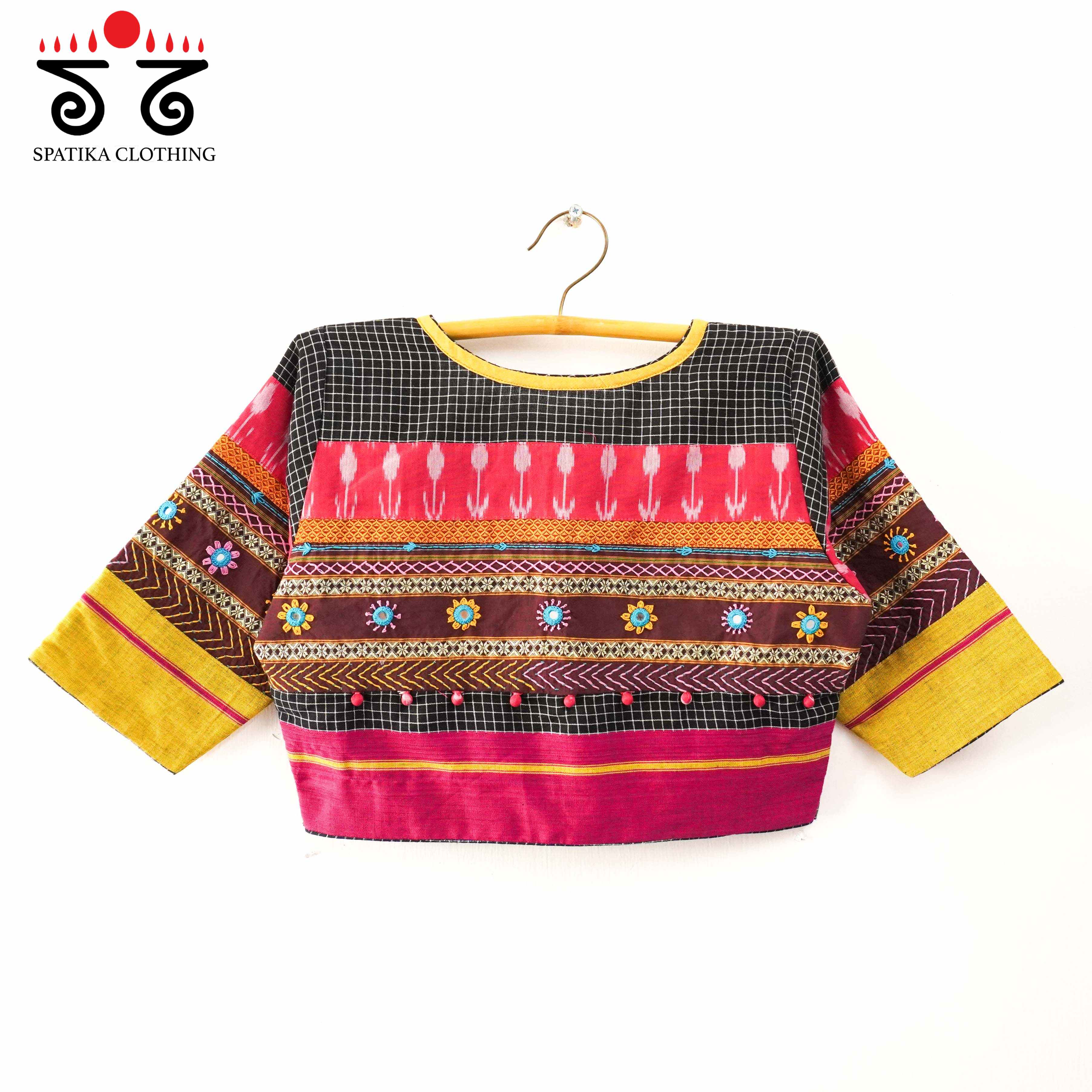 The Patteda Anchu - Black, Pink & Yellow Lambani Blouse