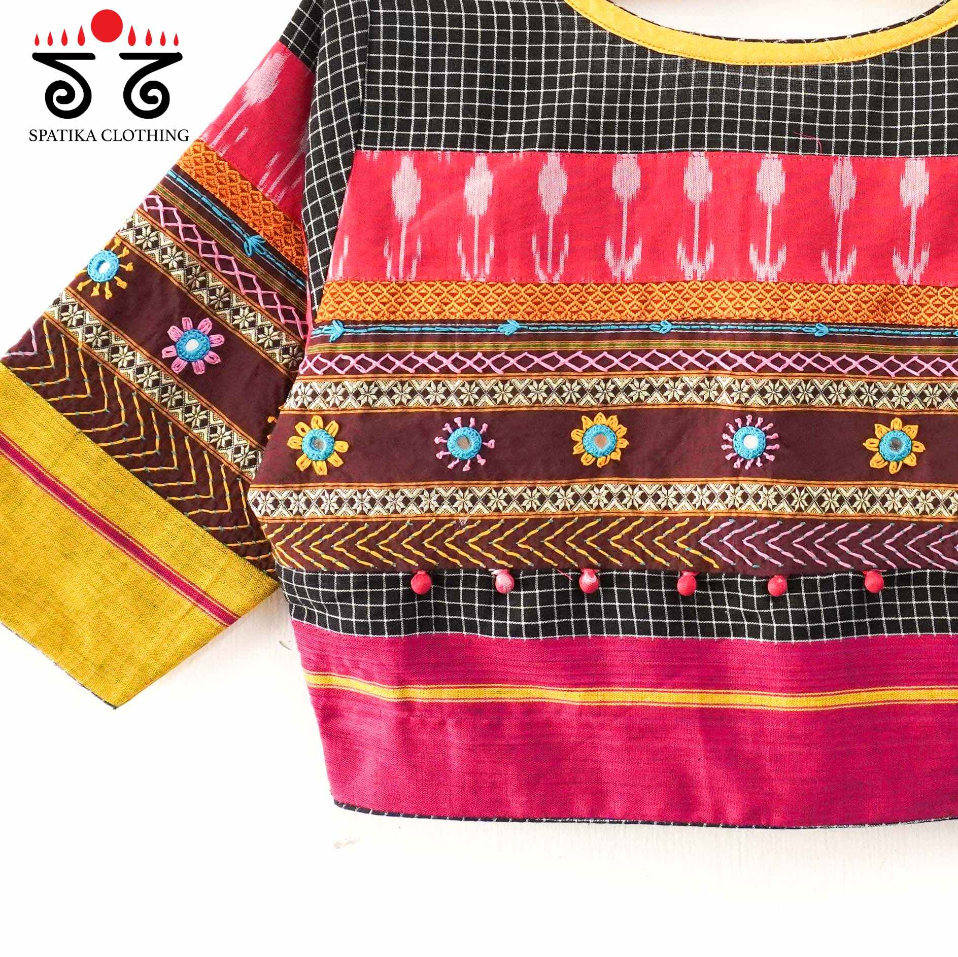 The Patteda Anchu - Black, Pink & Yellow Lambani Blouse