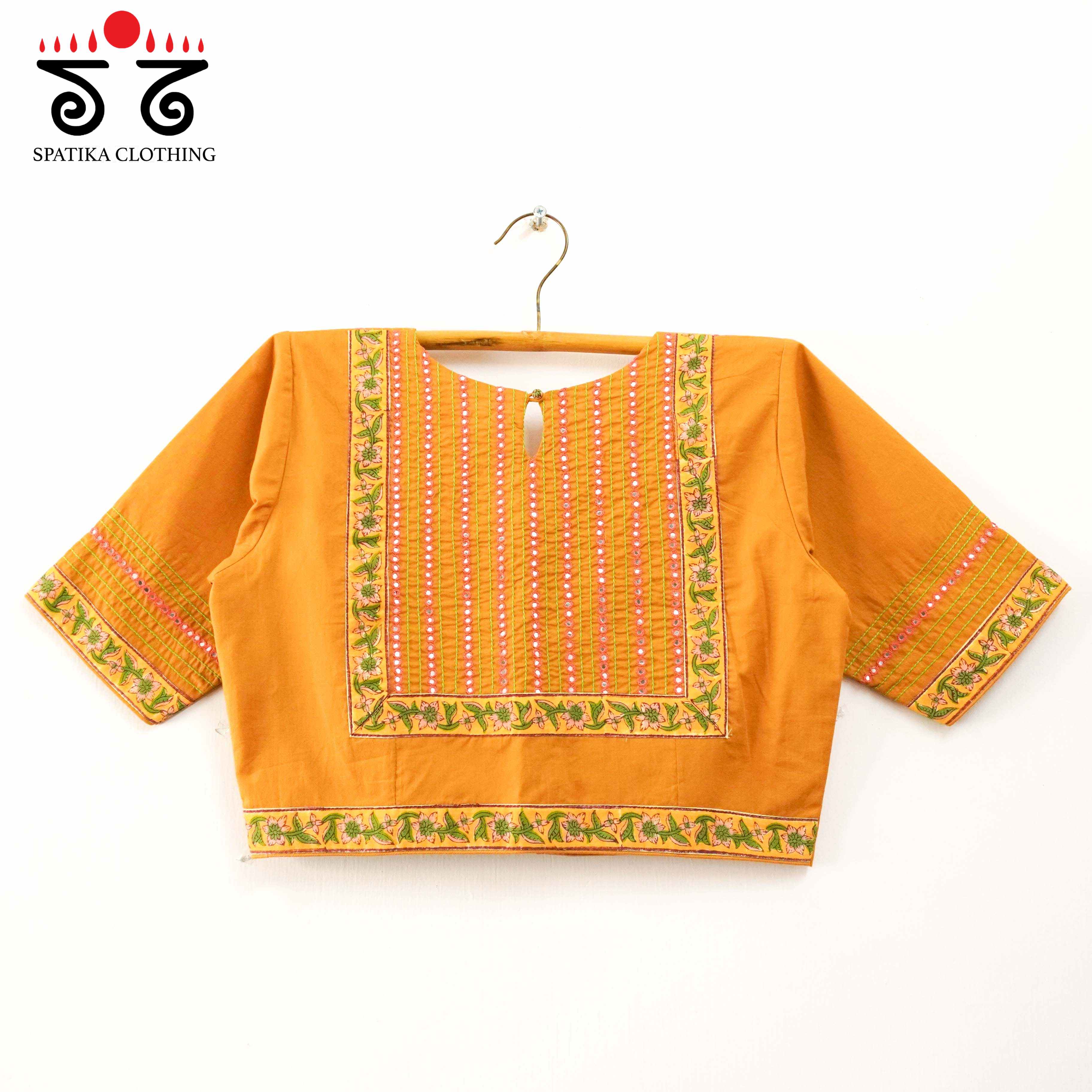 Yellow Mirror Work Hand embroidered Blouse