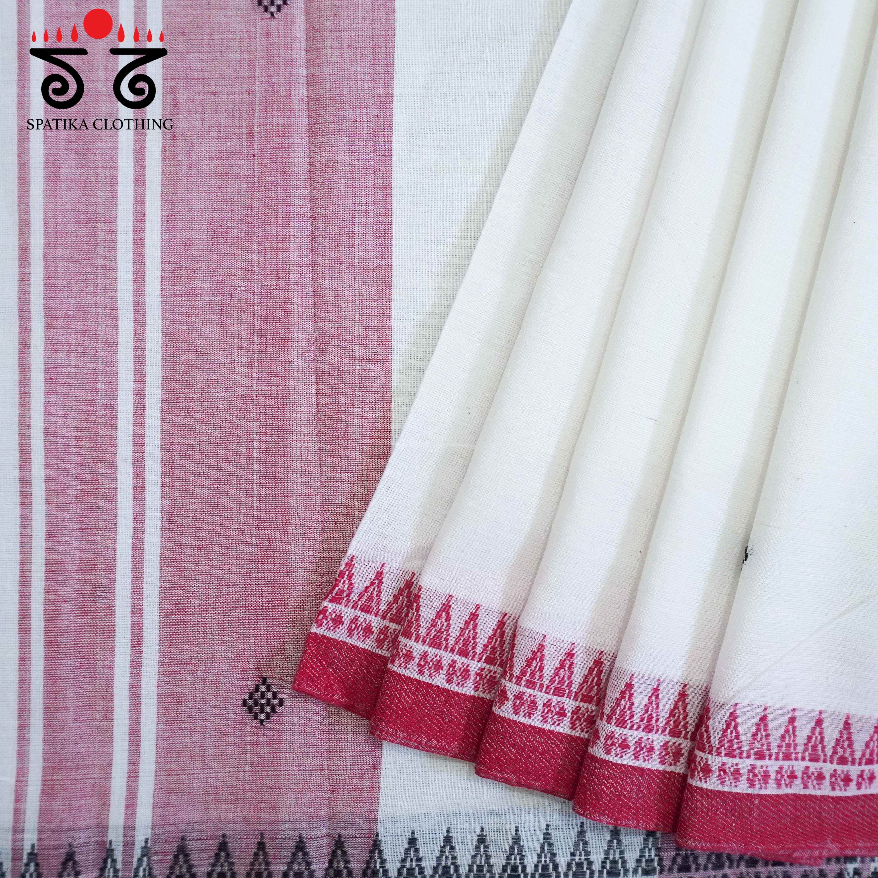 Begampur - White Multi-colour Handwoven Cotton Saree