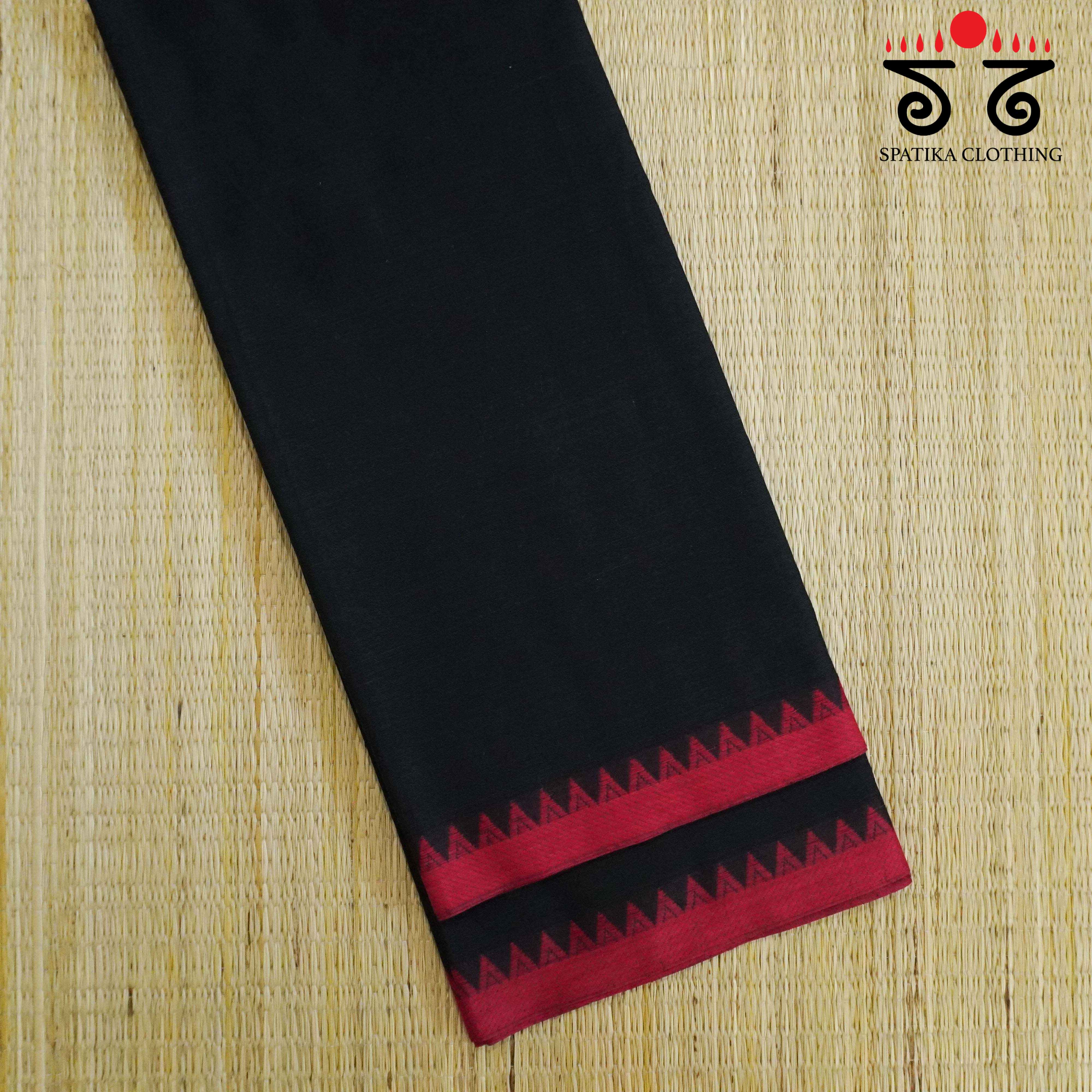 Begampur - Black & Red Handwoven Cotton Saree