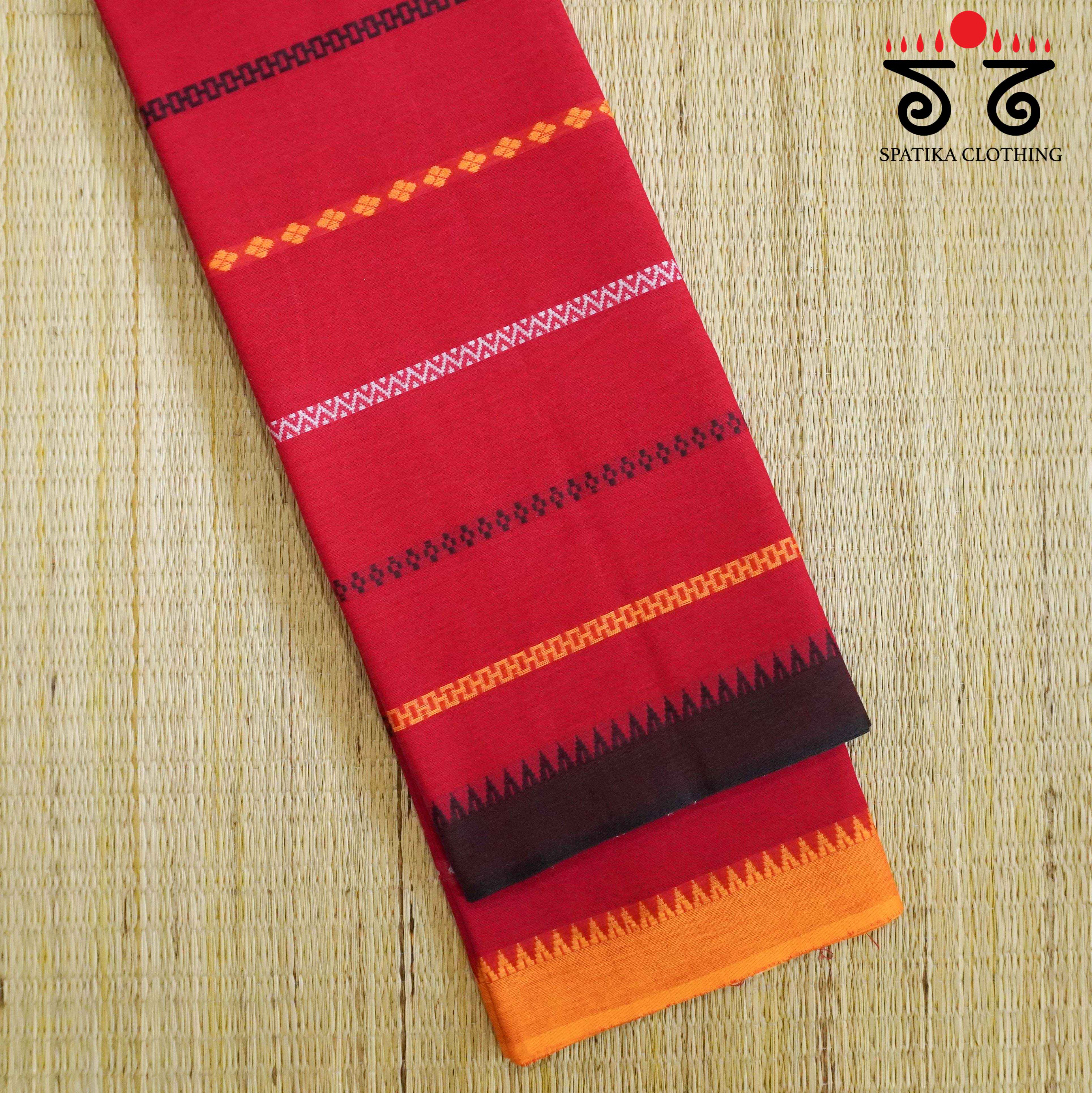 Begampur - Red Handwoven Cotton Saree