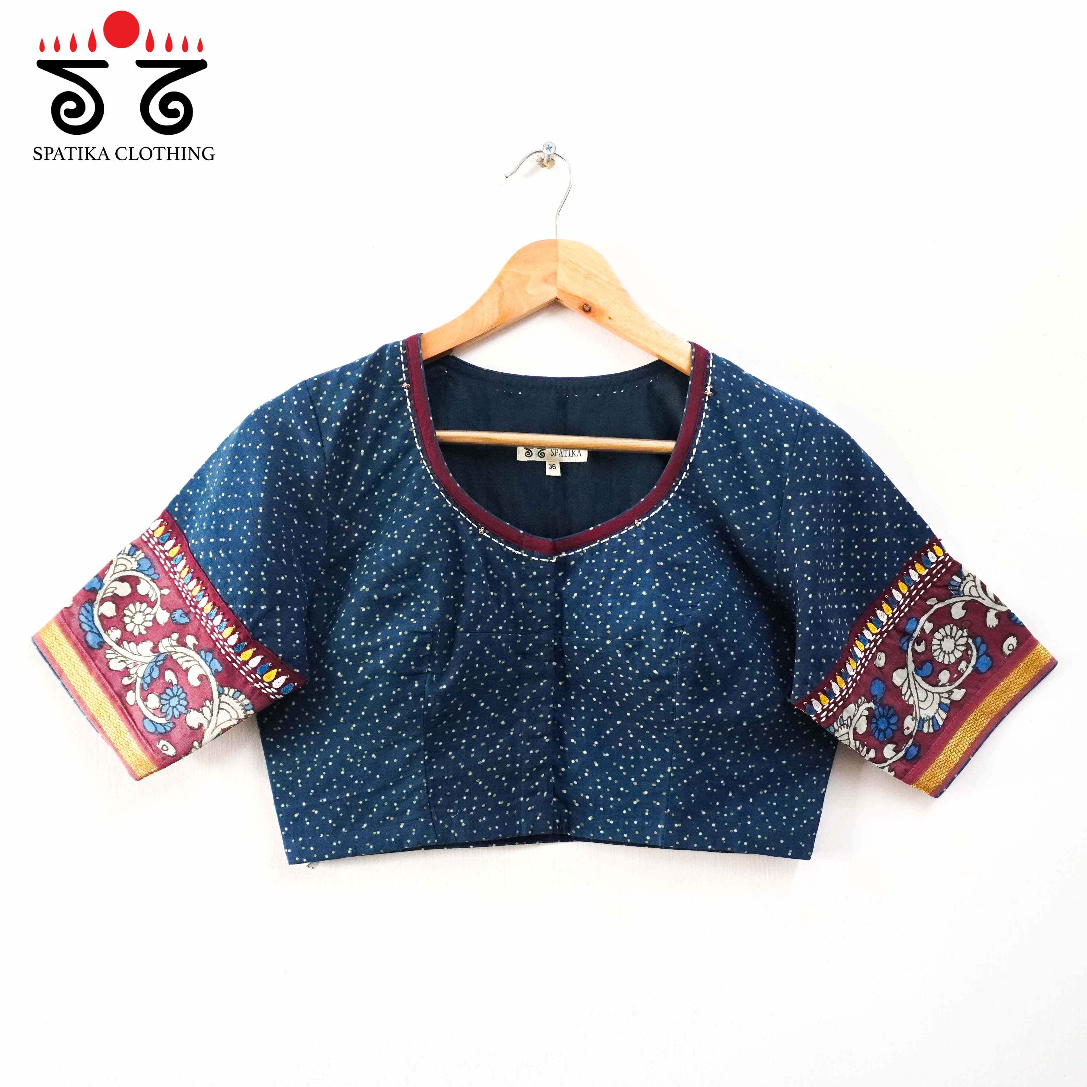 Ajrak Pen Kalamkari - Blue Handcrafted Blouse