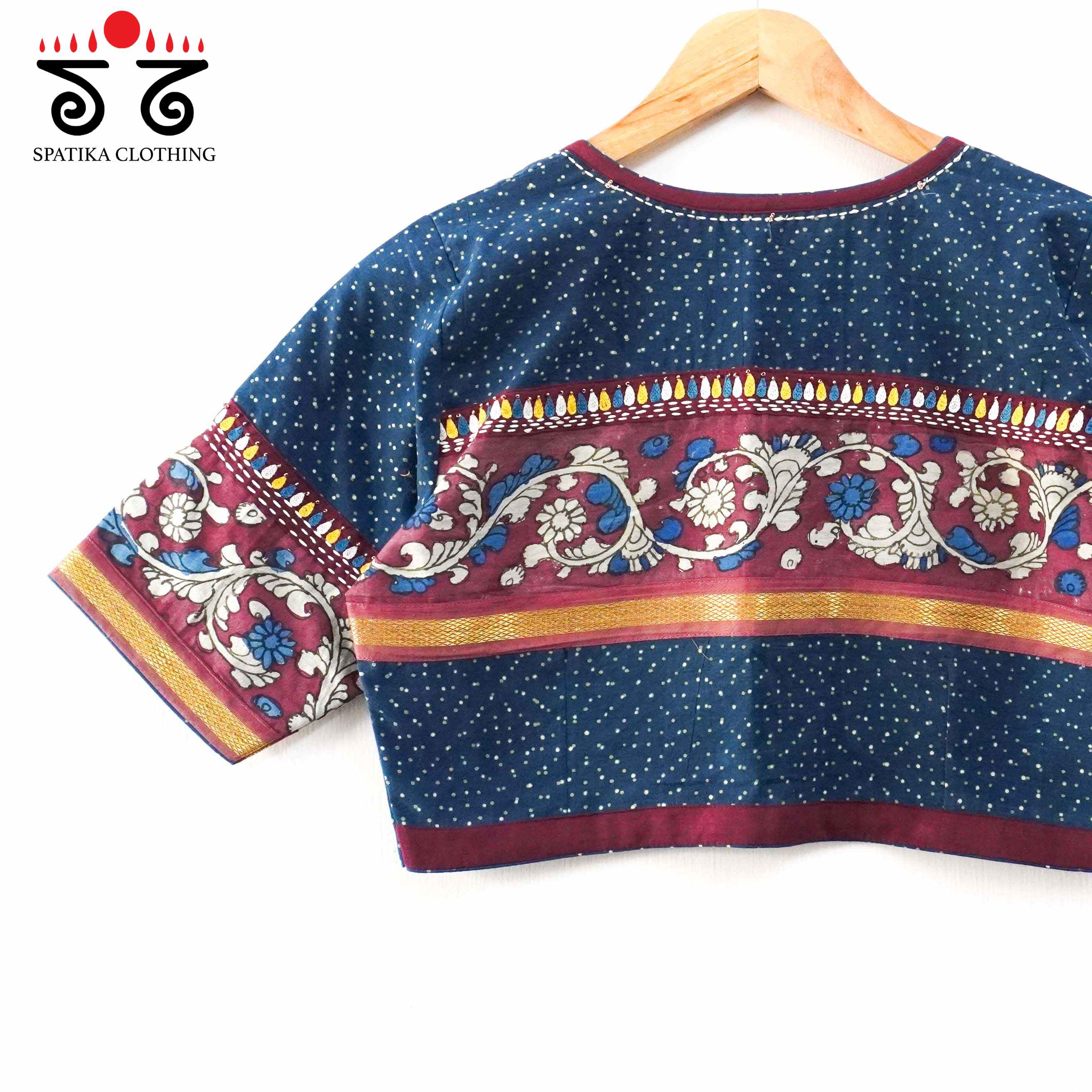 Ajrak Pen Kalamkari - Blue Handcrafted Blouse