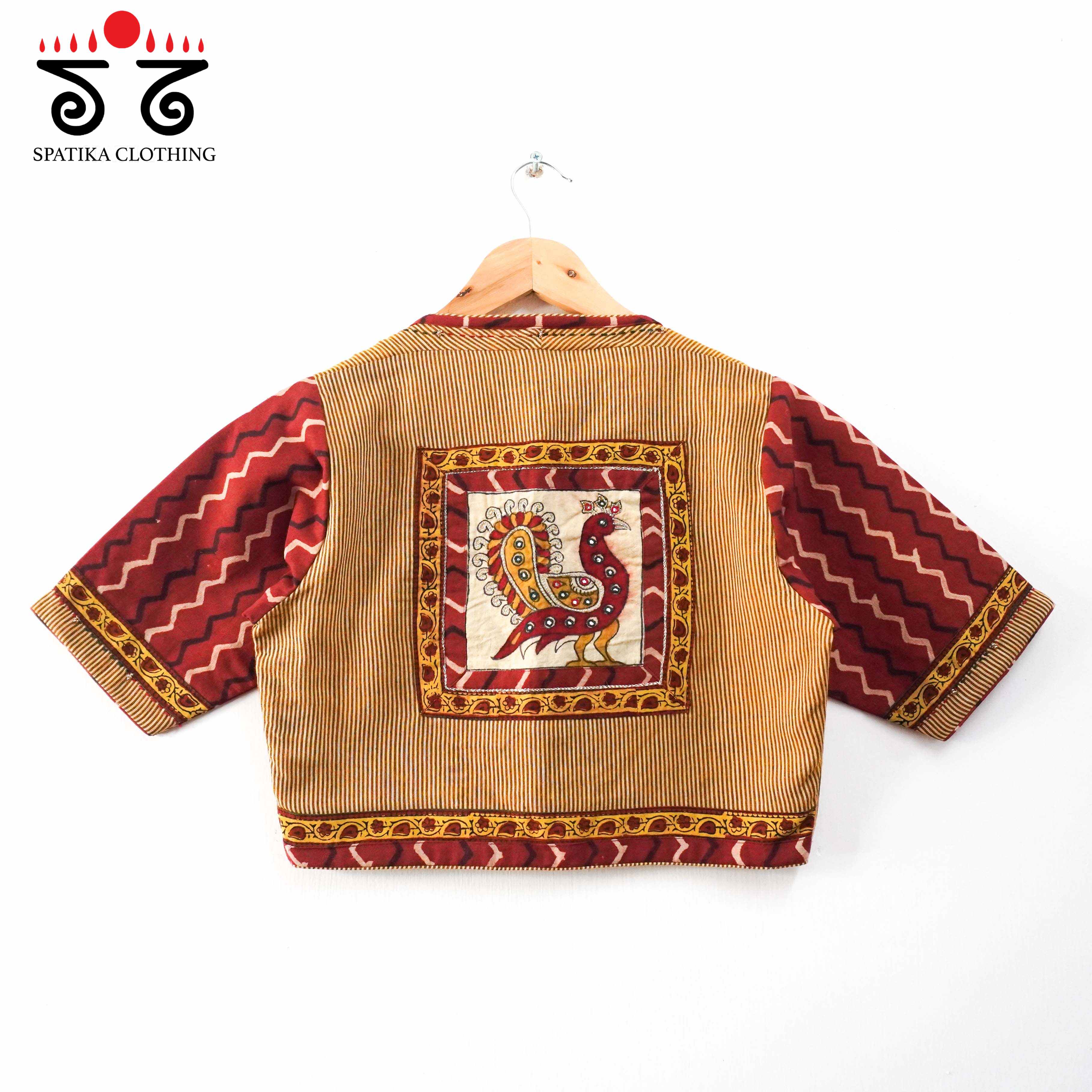 Ajrak Pen Kalamkari - Red & Yellow Handcrafted Blouse