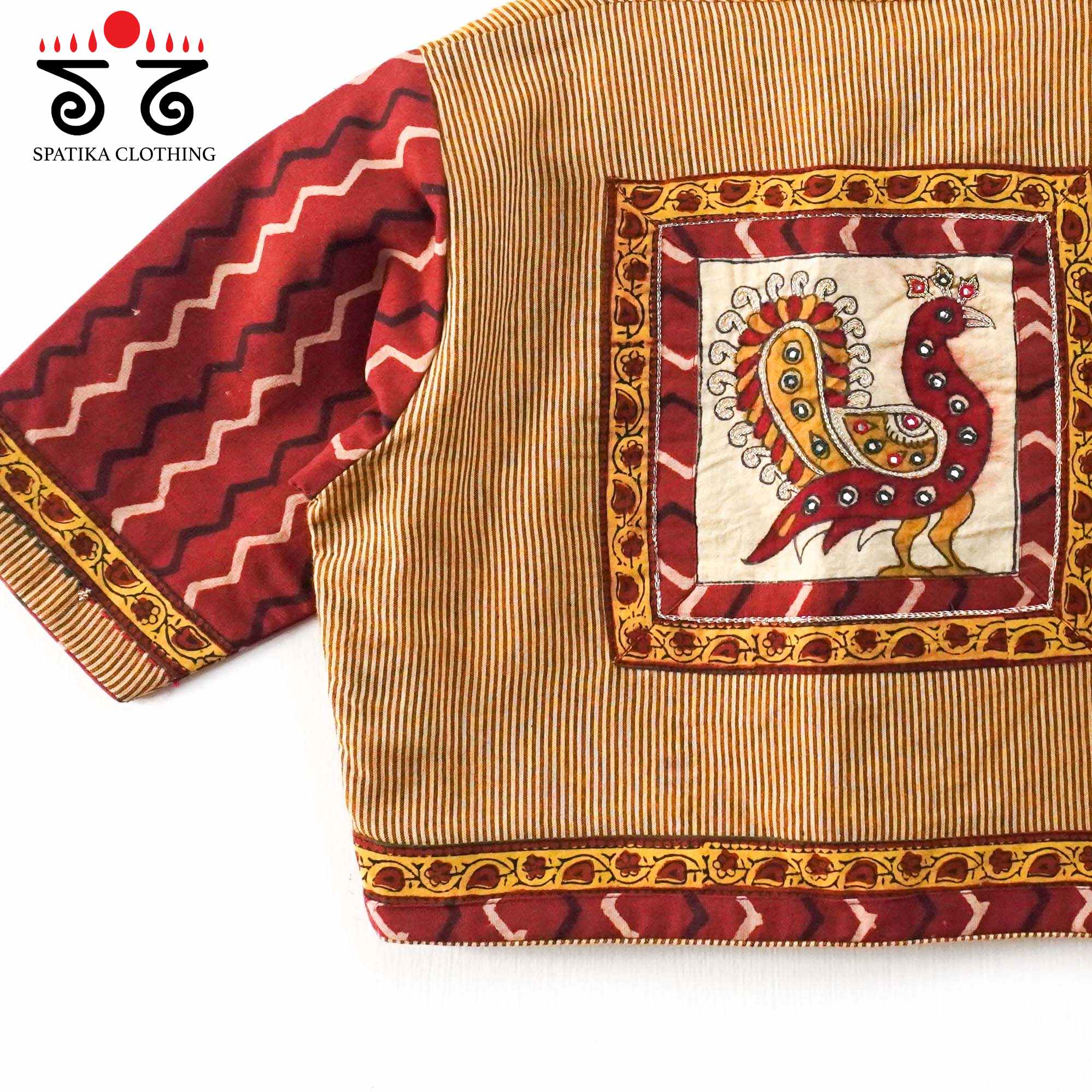 Ajrak Pen Kalamkari - Red & Yellow Handcrafted Blouse
