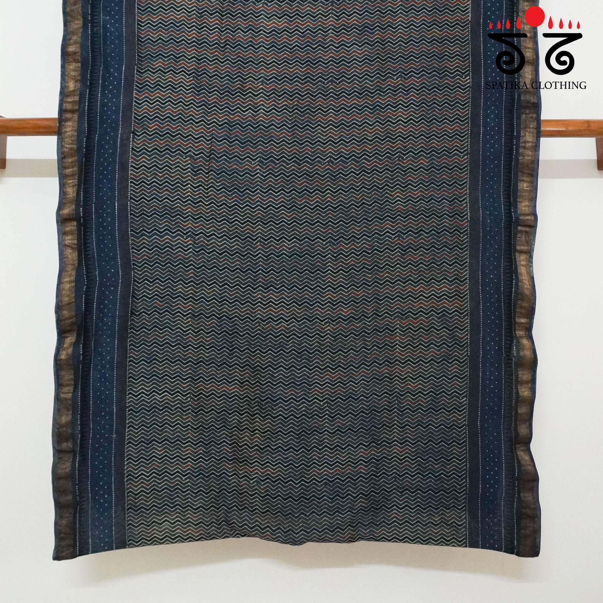 Blue Ajrak Maheshwari Silk Cotton Saree