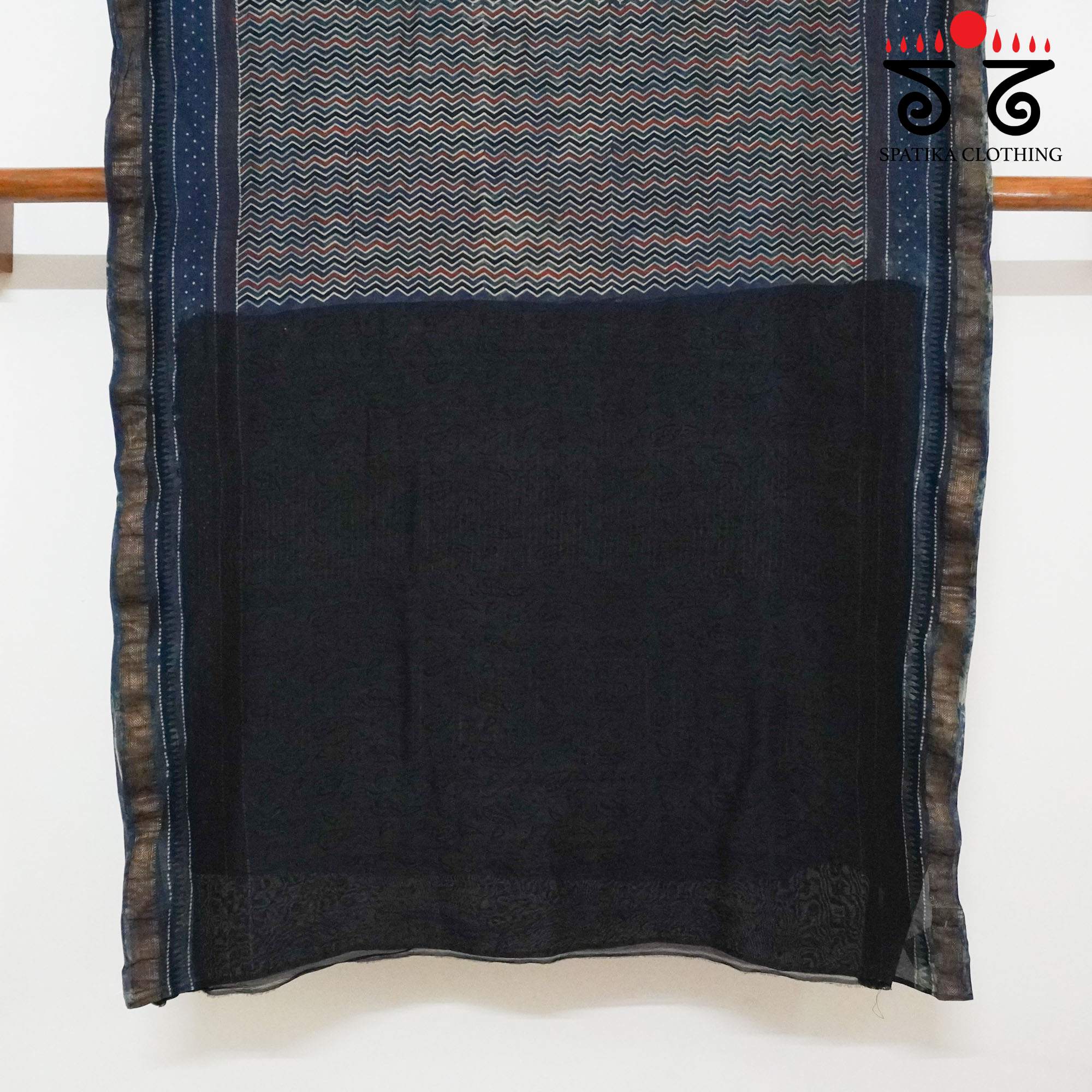 Blue Ajrak Maheshwari Silk Cotton Saree
