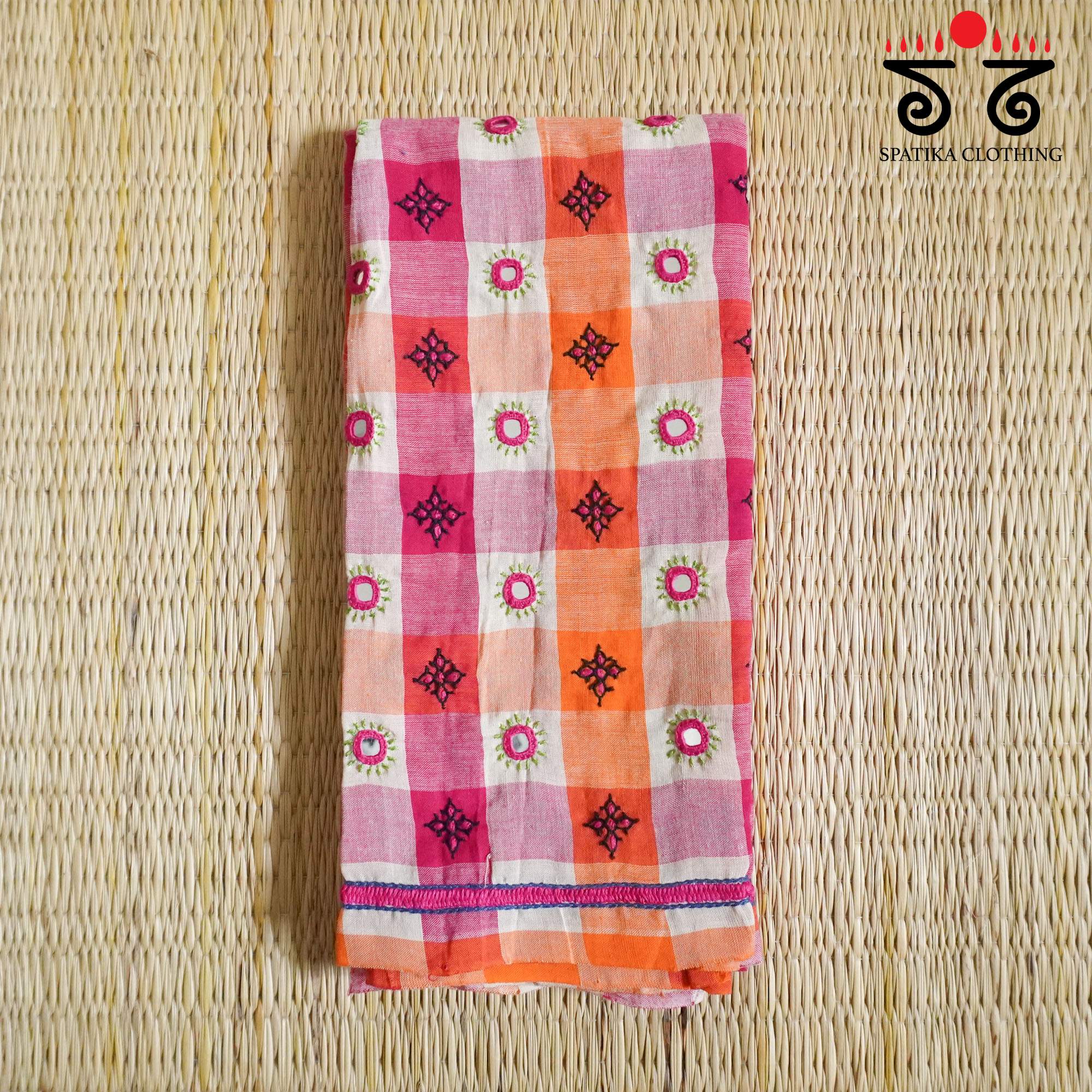 Hand Embroidered Checkered Blouse Fabric