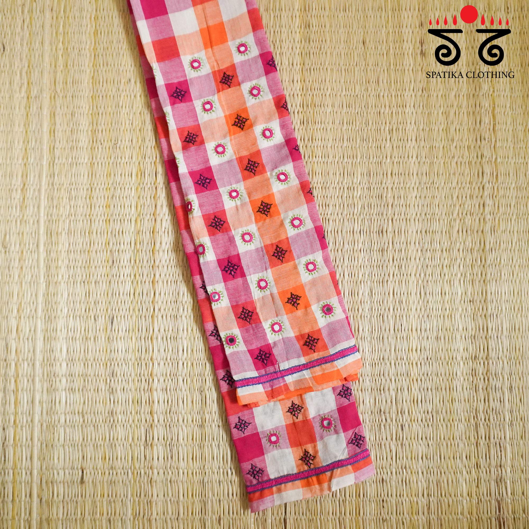 Hand Embroidered Checkered Blouse Fabric