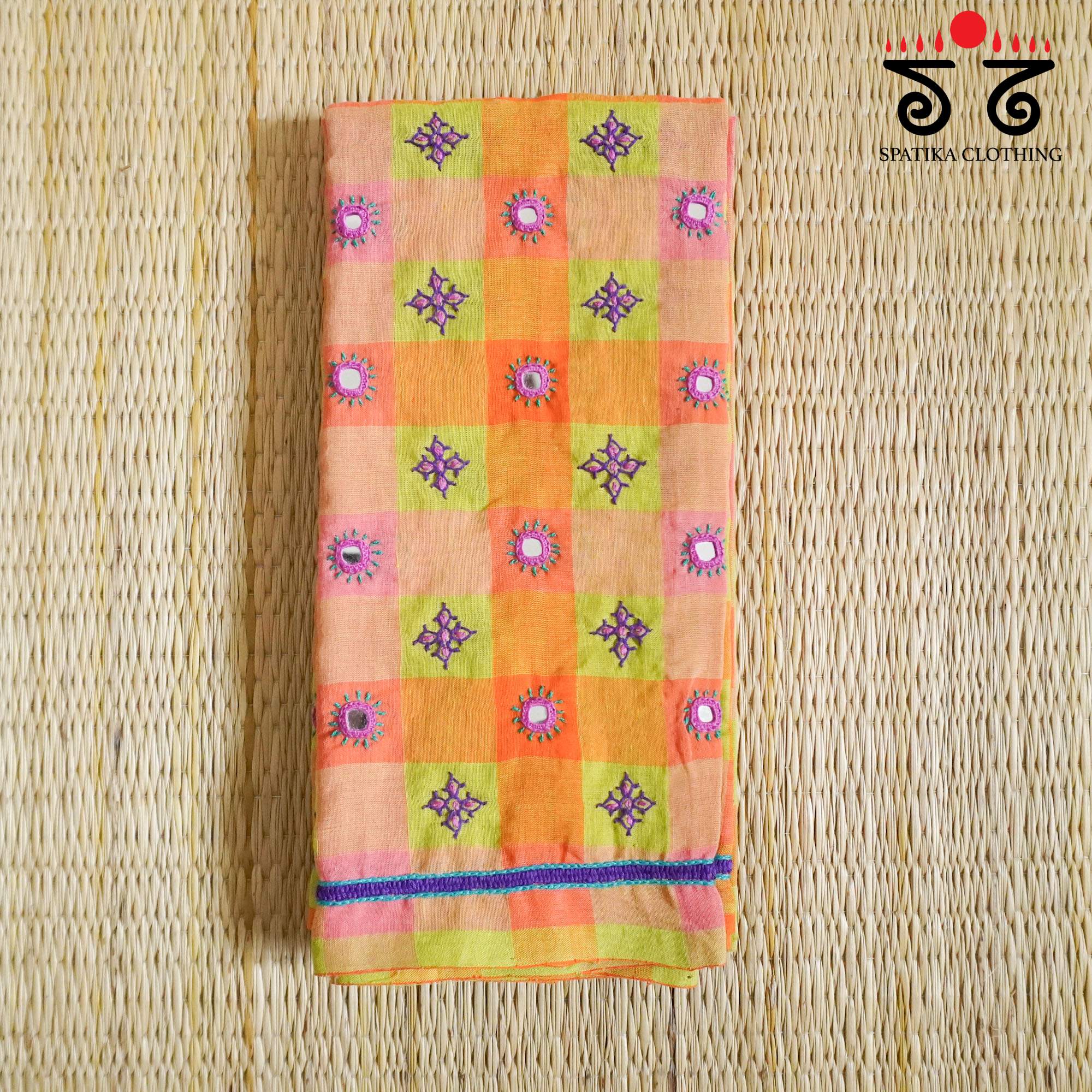 Hand Embroidered Checkered Blouse Fabric