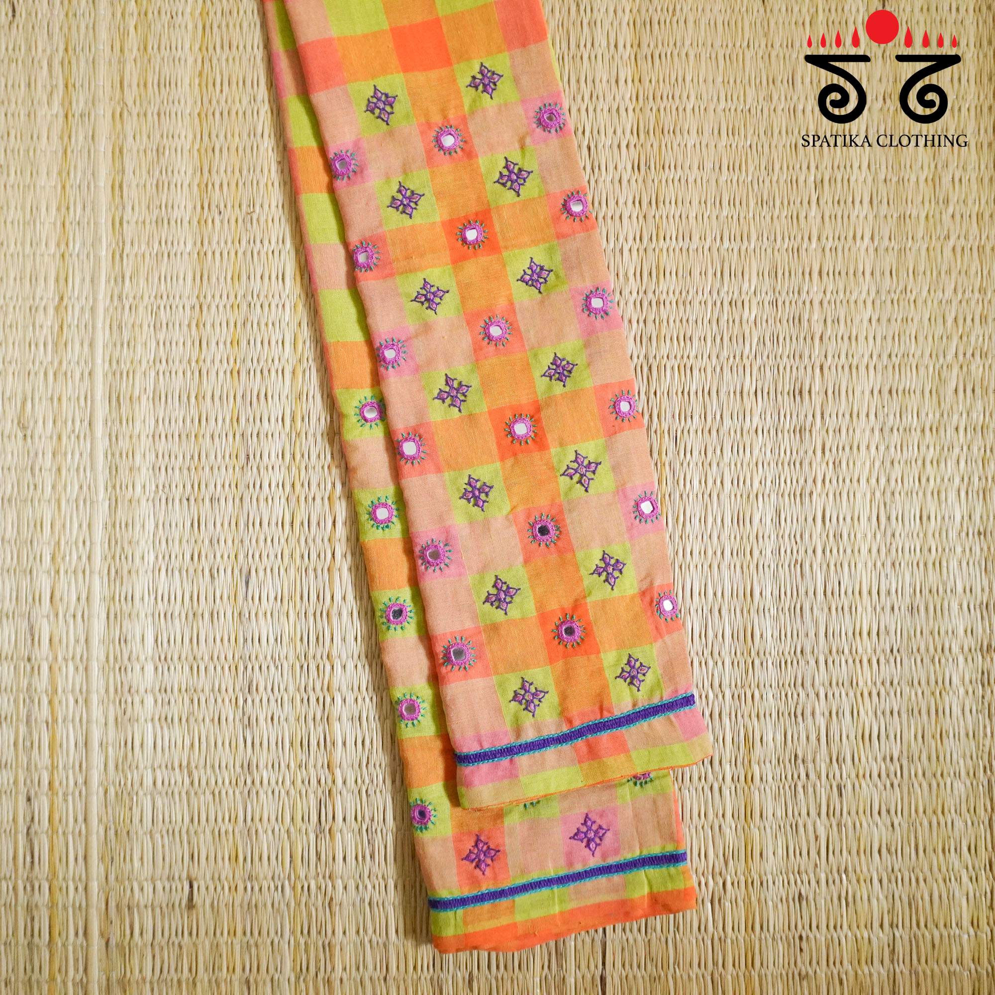 Hand Embroidered Checkered Blouse Fabric