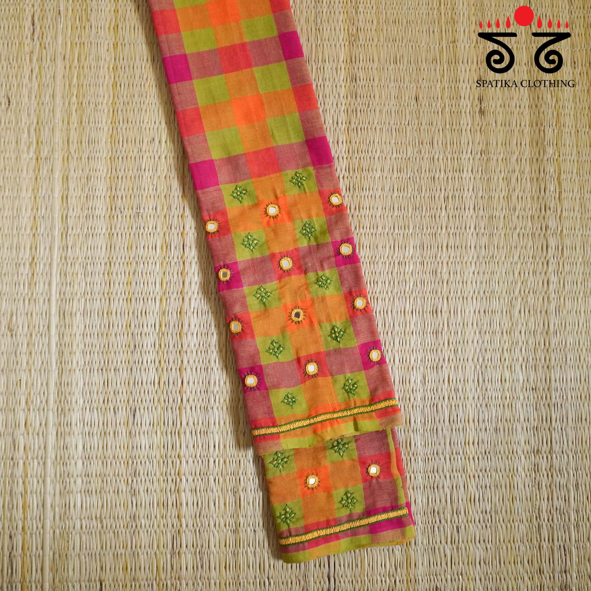 Hand Embroidered Checkered Blouse Fabric