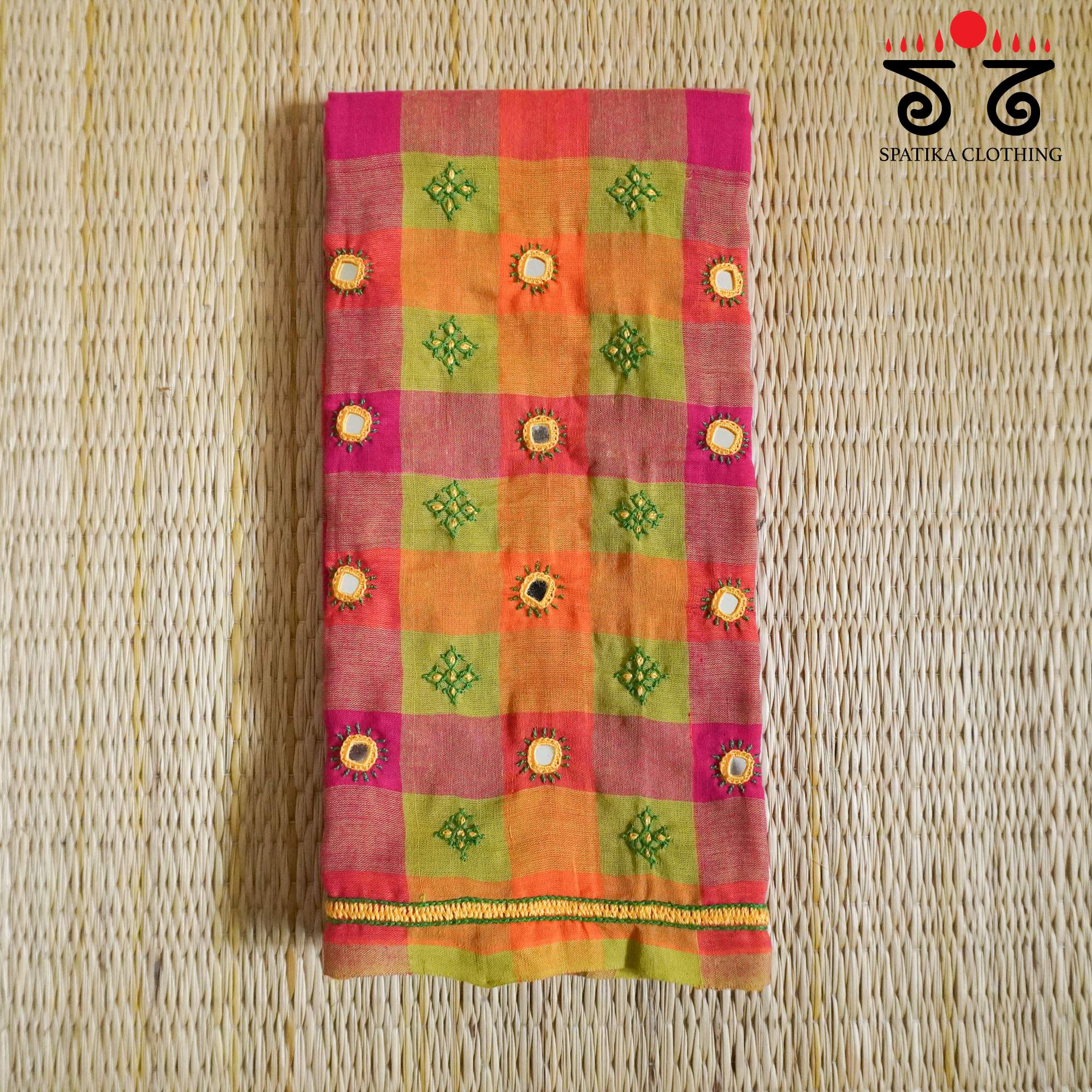 Hand Embroidered Checkered Blouse Fabric