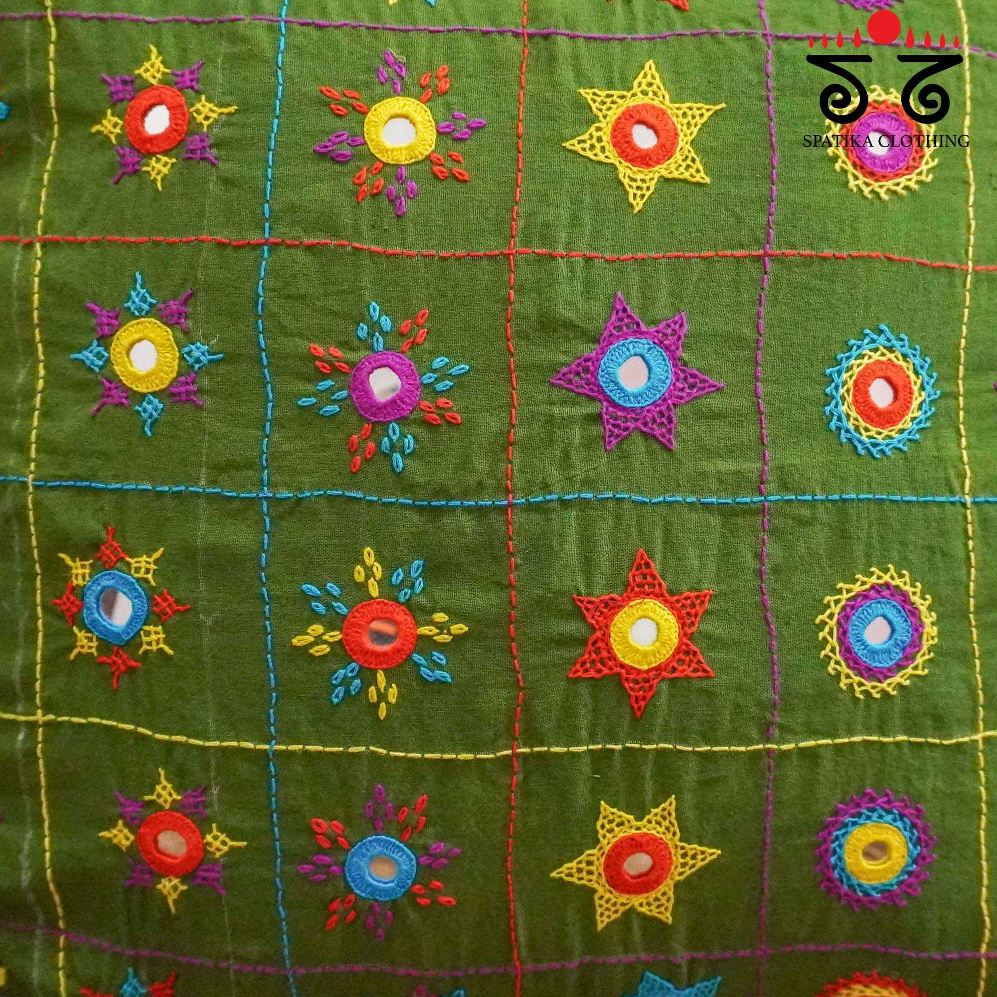Green Lambani Hand Embroidered Cushion Cover