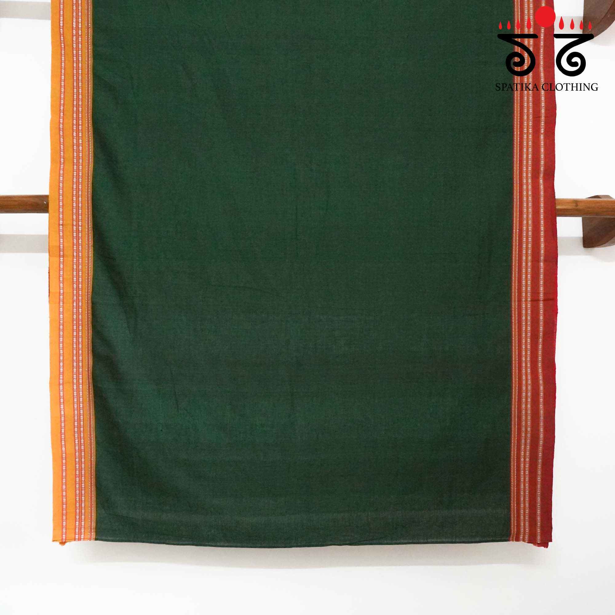 Green Ilkal Handwoven Cotton Saree - Bandhini Blouse