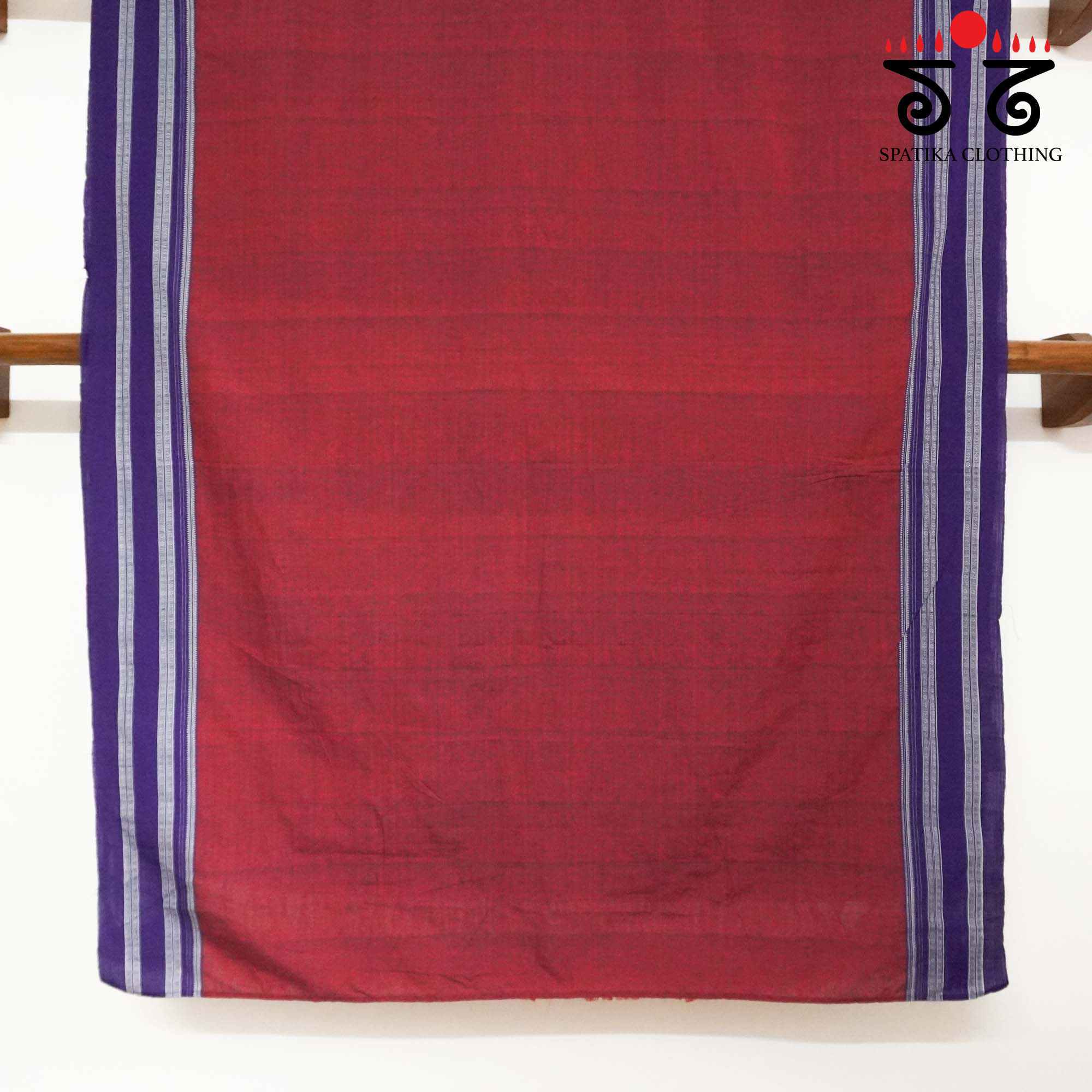 Red Ilkal Handwoven Cotton Saree - Bandhini Blouse