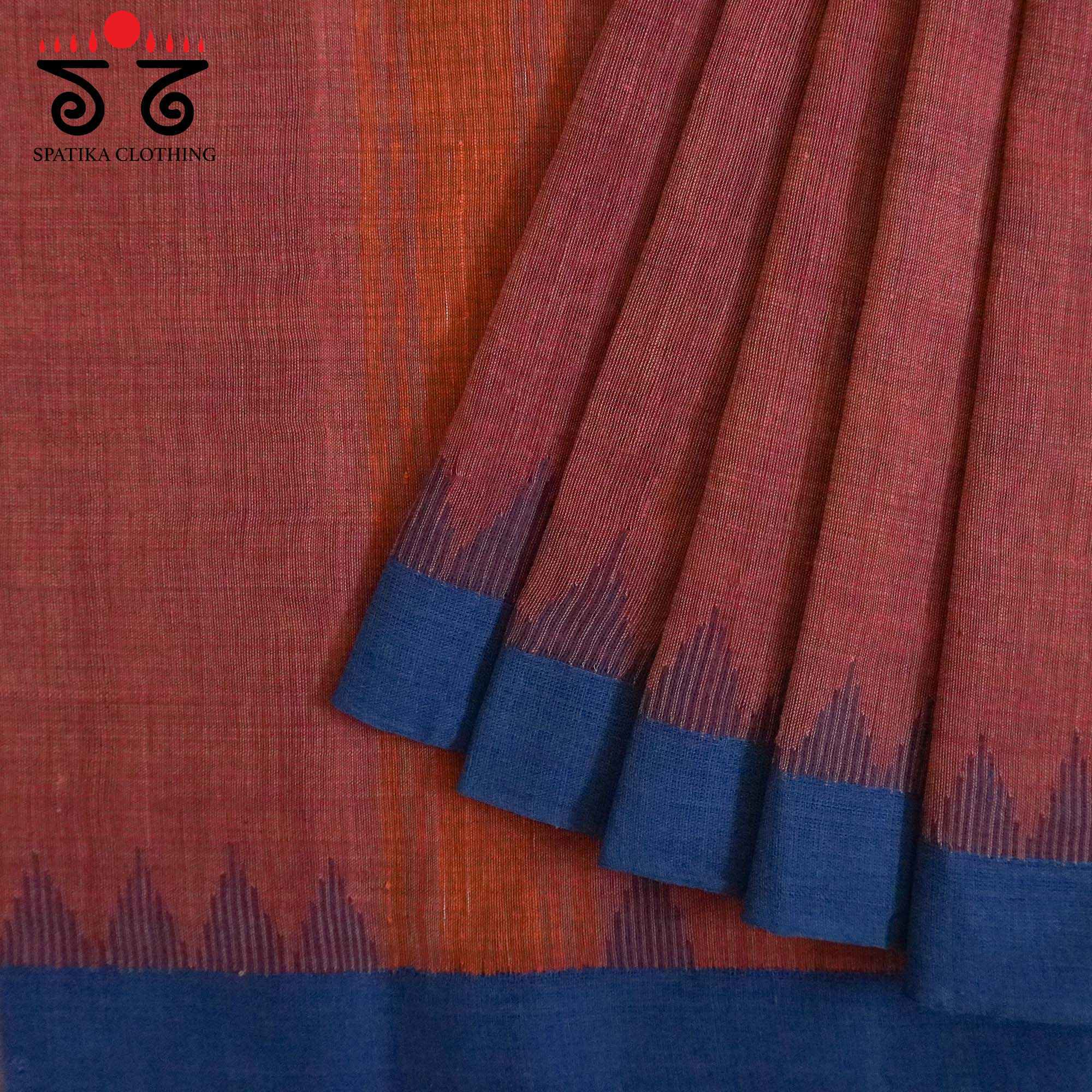 Red Ponduru Handspun Cotton Saree - With Special Blouse